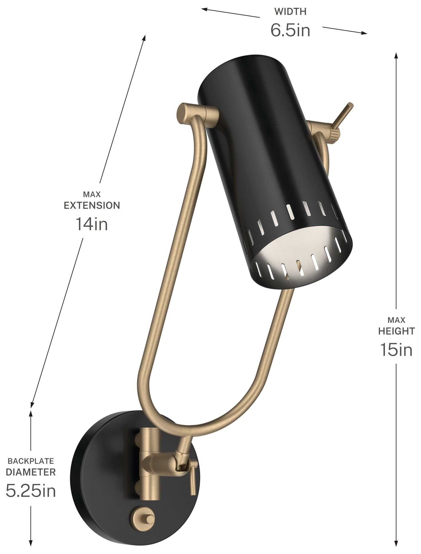 Kichler Ruehl 15" 1Lt Swing Arm Wall Sconce in Black