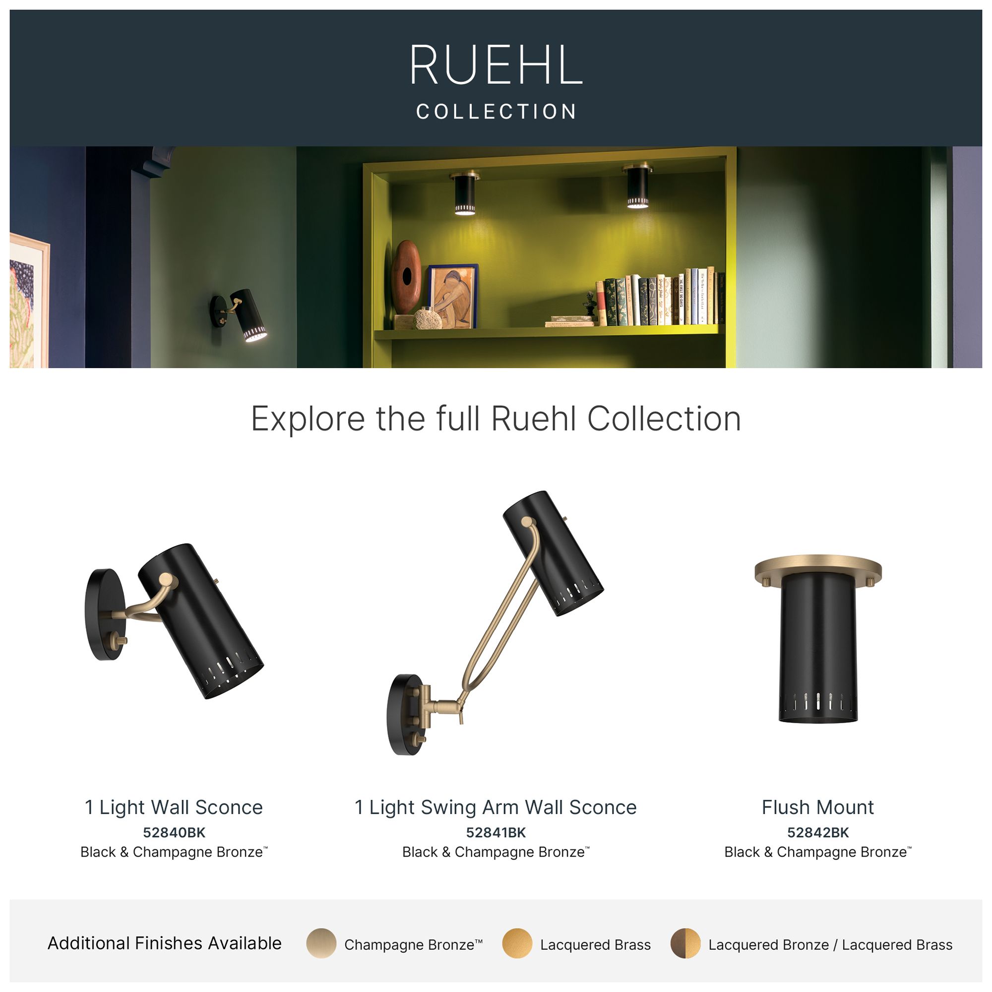 Kichler Ruehl 15" 1Lt Swing Arm Wall Sconce in Black