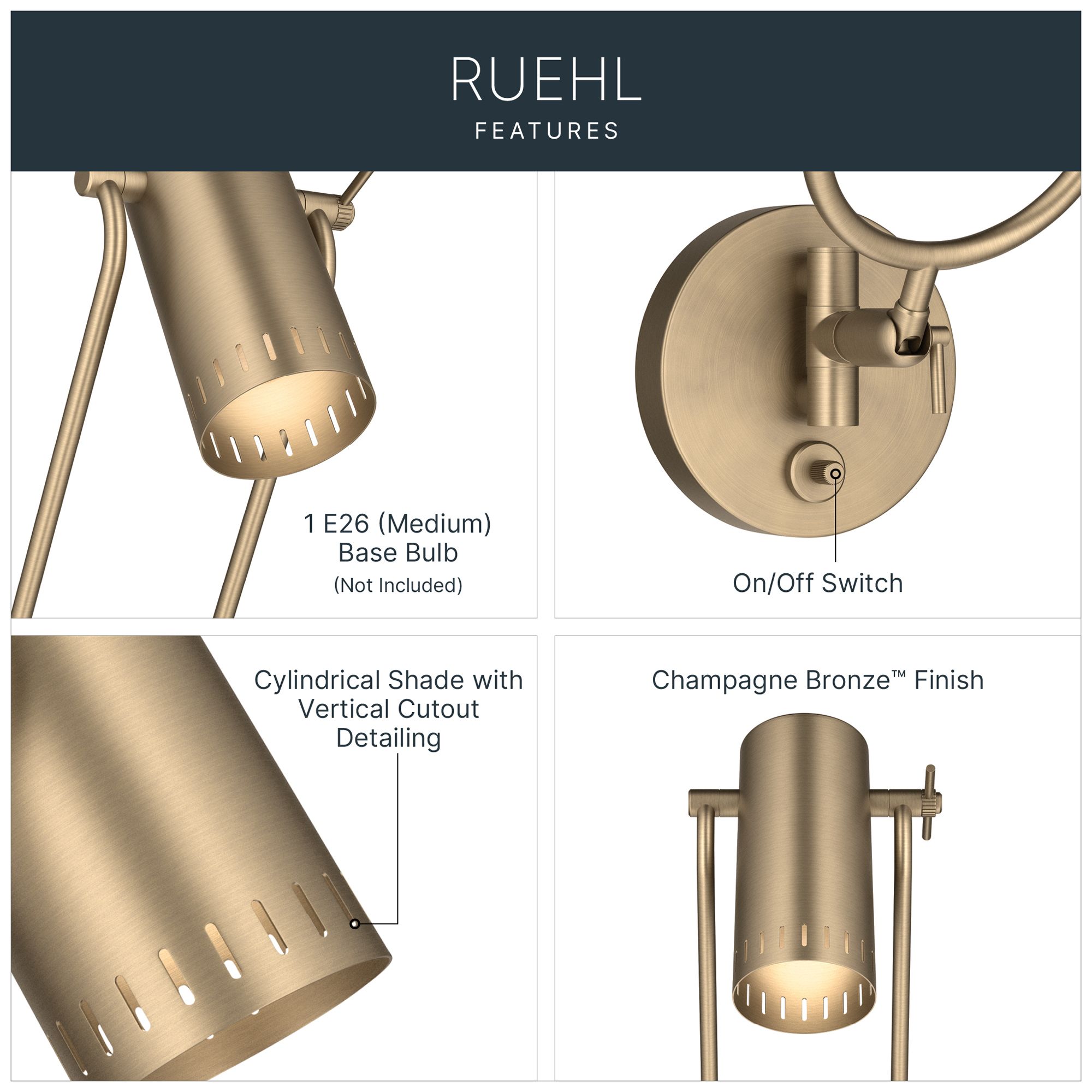 Image 3 Kichler Ruehl 15" 1Lt Swing Arm Wall Sconce in Champagne Bronze more views