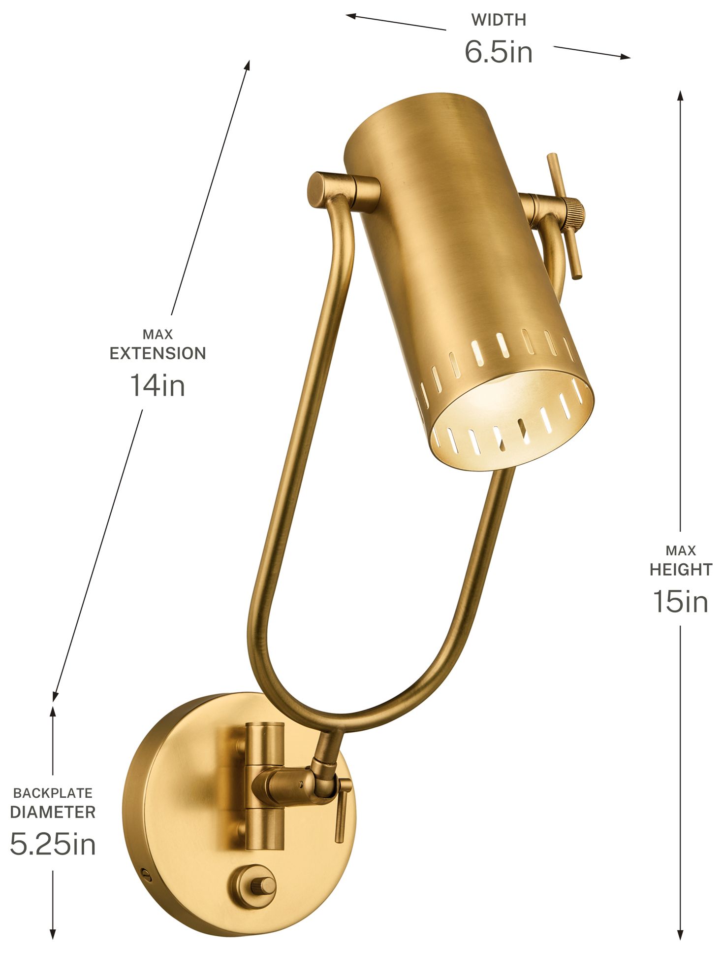 Kichler Ruehl 15" 1Lt Swing Arm Wall Sconce in Lacquered Brass