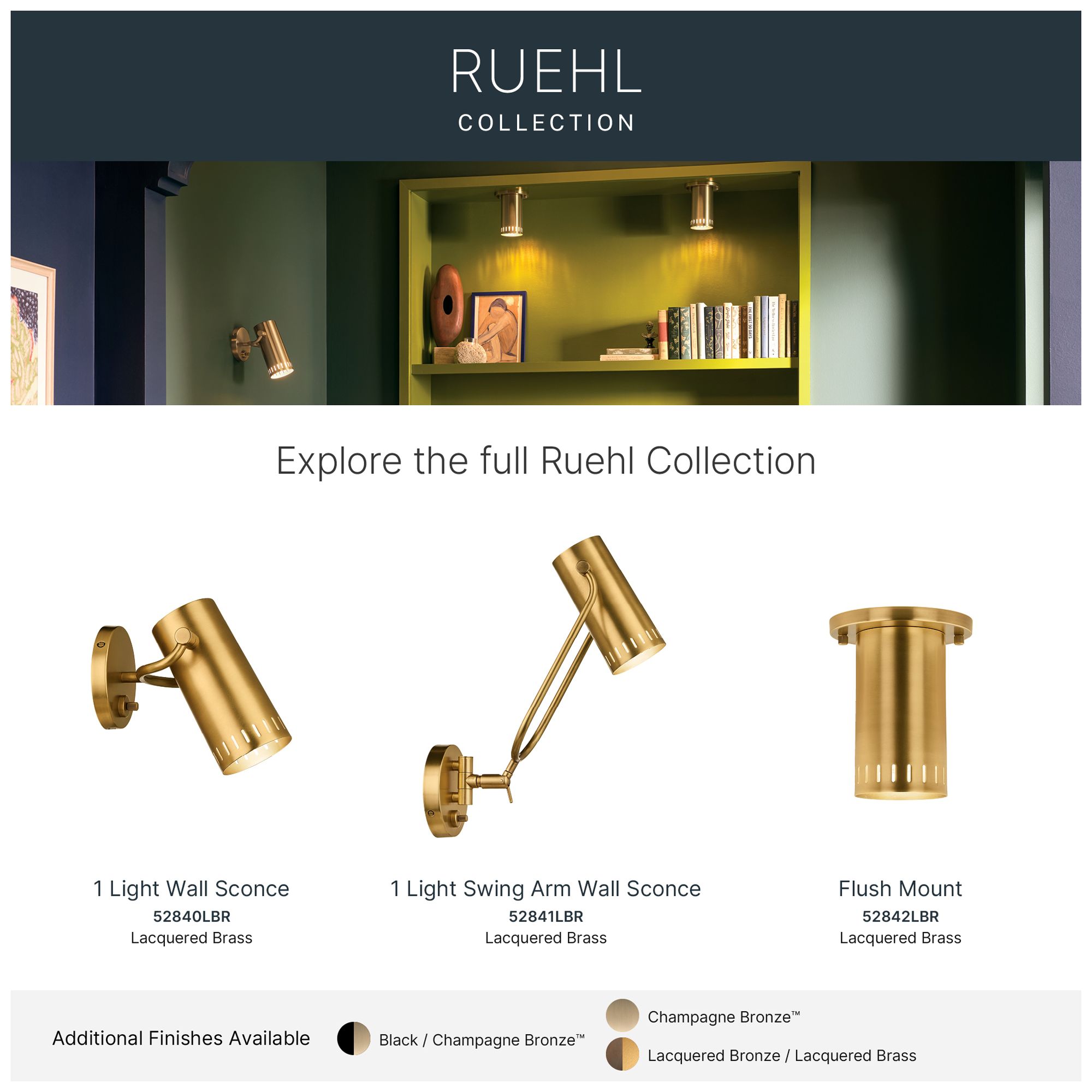Kichler Ruehl 15" 1Lt Swing Arm Wall Sconce in Lacquered Brass