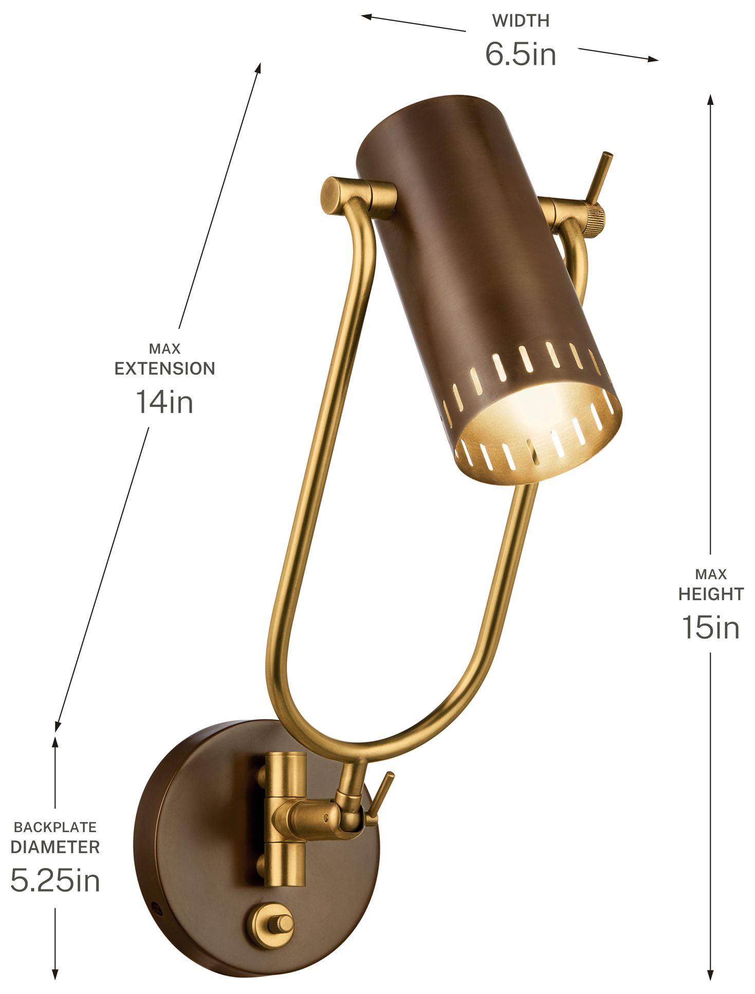 Kichler Ruehl 15" 1Lt Swing Arm Wall Sconce in Lacquered Bronze