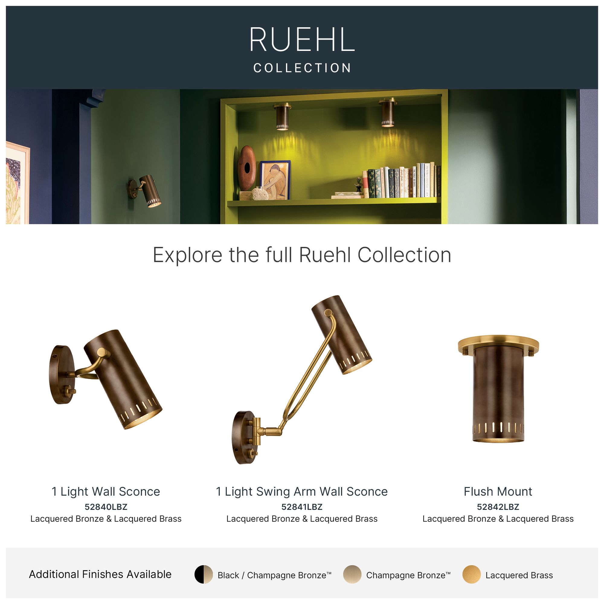 Kichler Ruehl 15" 1Lt Swing Arm Wall Sconce in Lacquered Bronze
