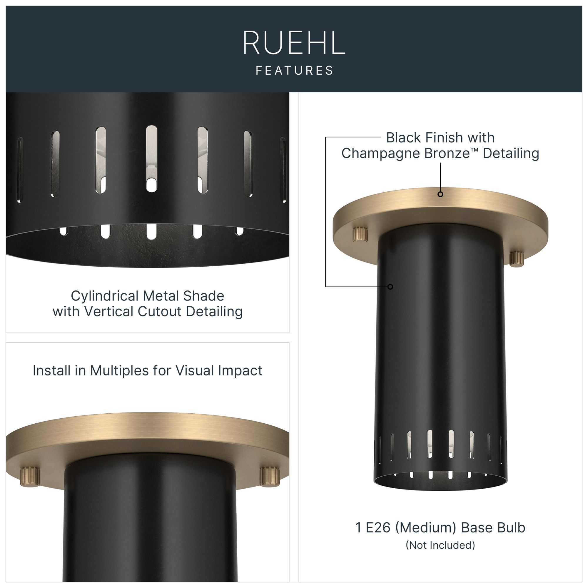 Image 3 Kichler Ruehl 5.50" 1Lt Flush Mount in Black more views
