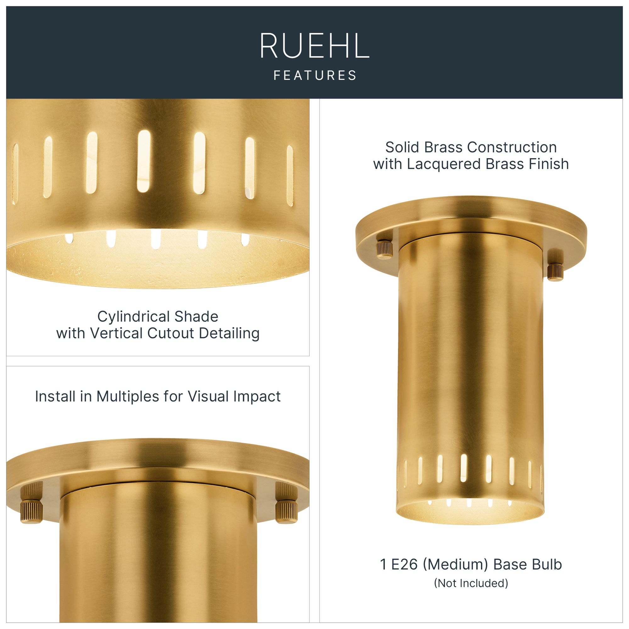 Image 3 Kichler Ruehl 5.50" 1Lt Flush Mount in Lacquered Brass more views