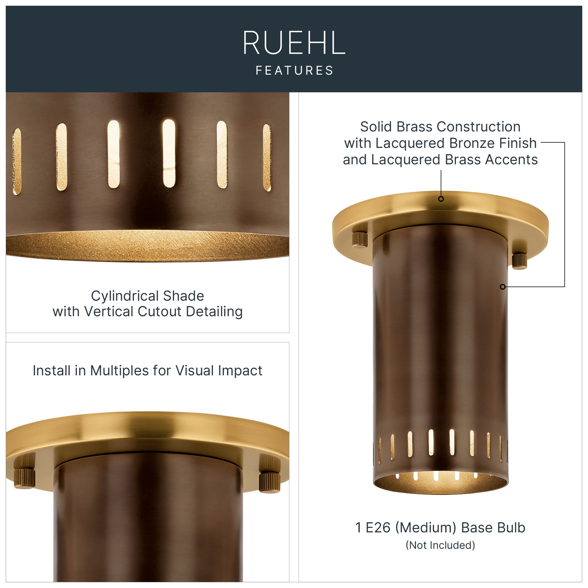 Image 3 Kichler Ruehl 5.50" 1Lt Flush Mount in Lacquered Bronze more views