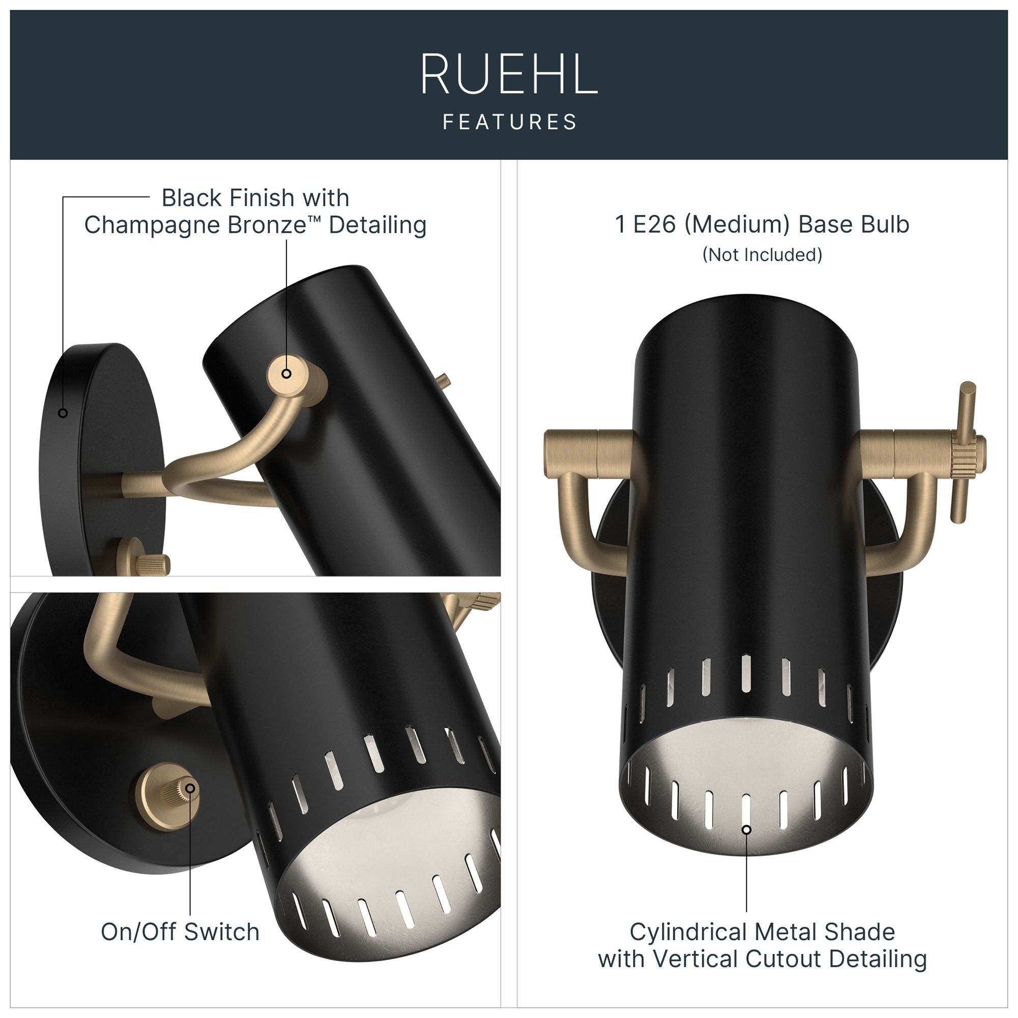 Image 3 Kichler Ruehl 7.25" 1Lt Wall Sconce in Black more views
