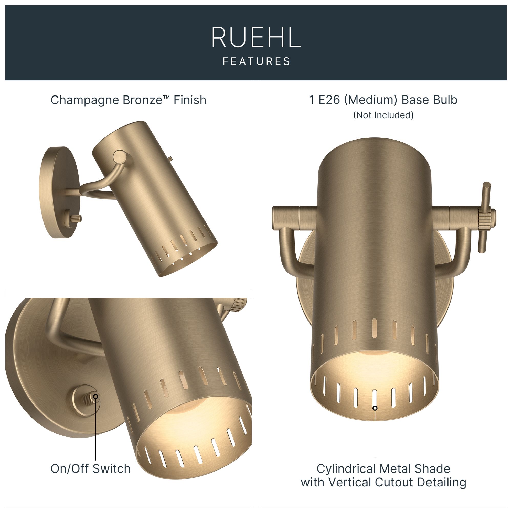 Image 3 Kichler Ruehl 7.25" 1Lt Wall Sconce in Champagne Bronze more views