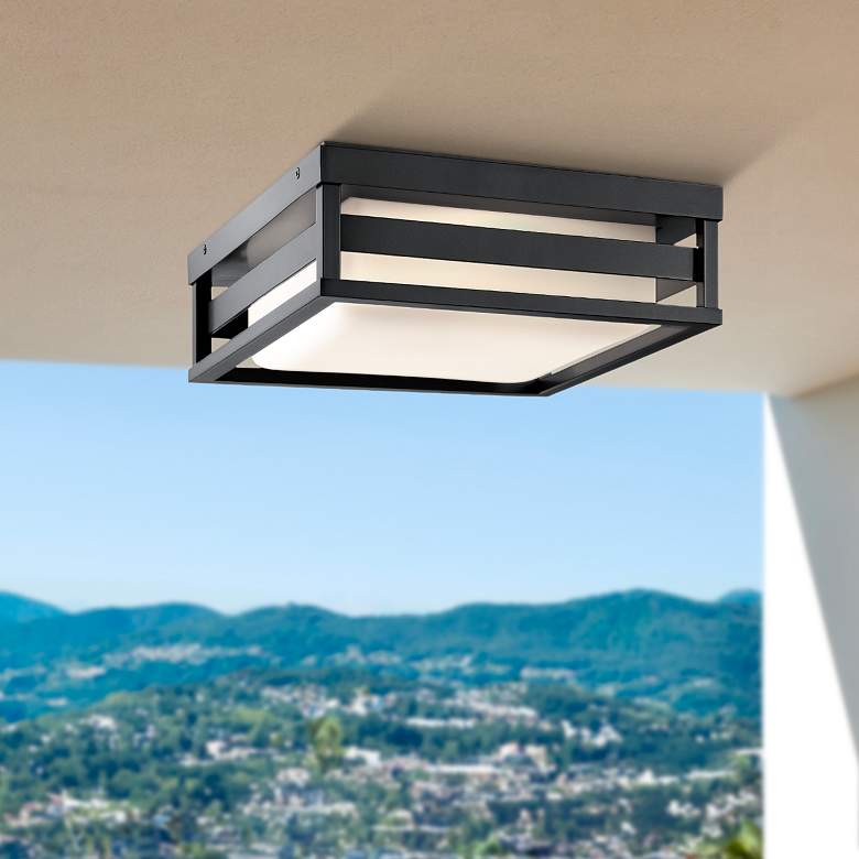 Image 1 Kichler Ryler 12" Wide Black LED Outdoor Ceiling Light