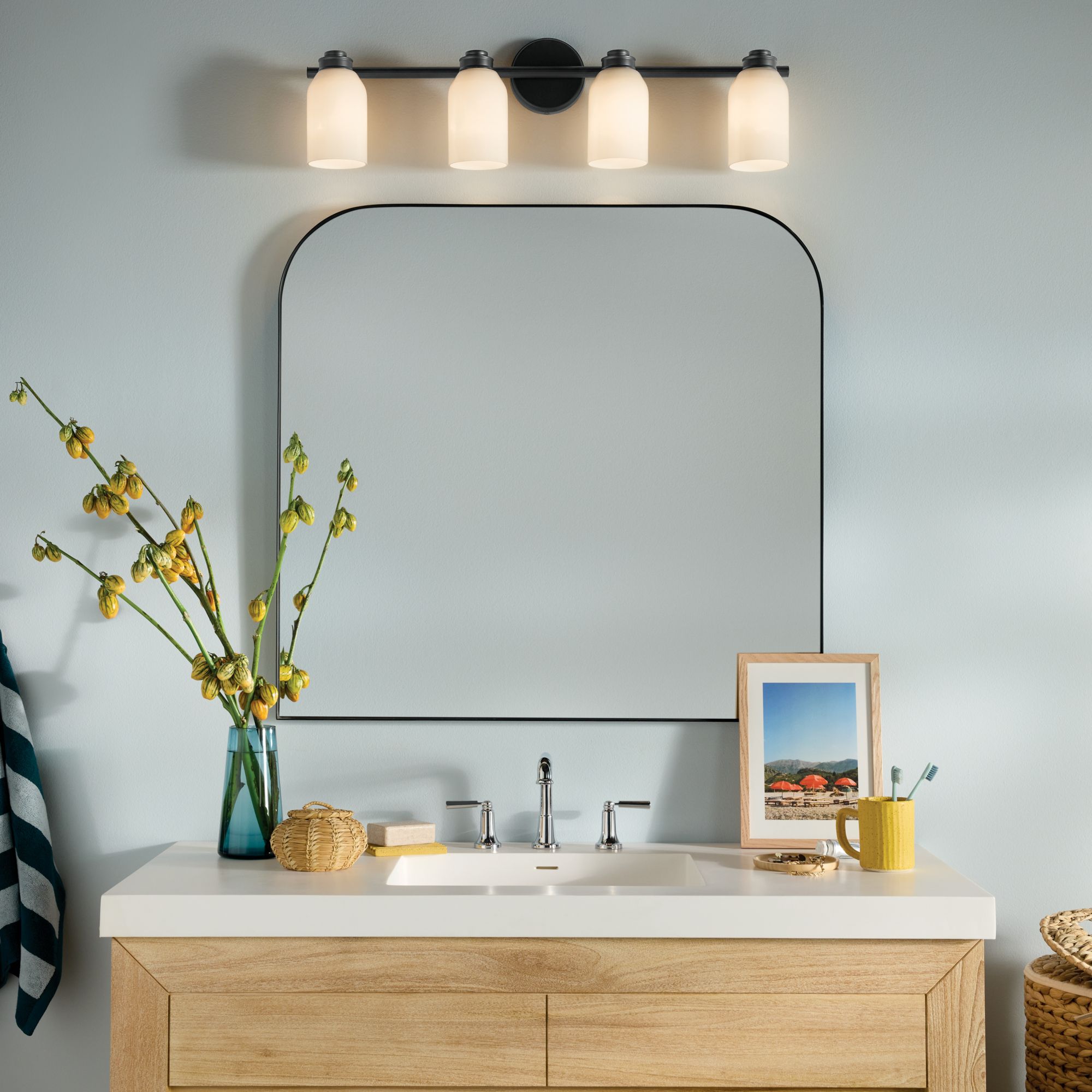 Image 2 Kichler Shae Black Bath 4Lt with Opal Glass more views