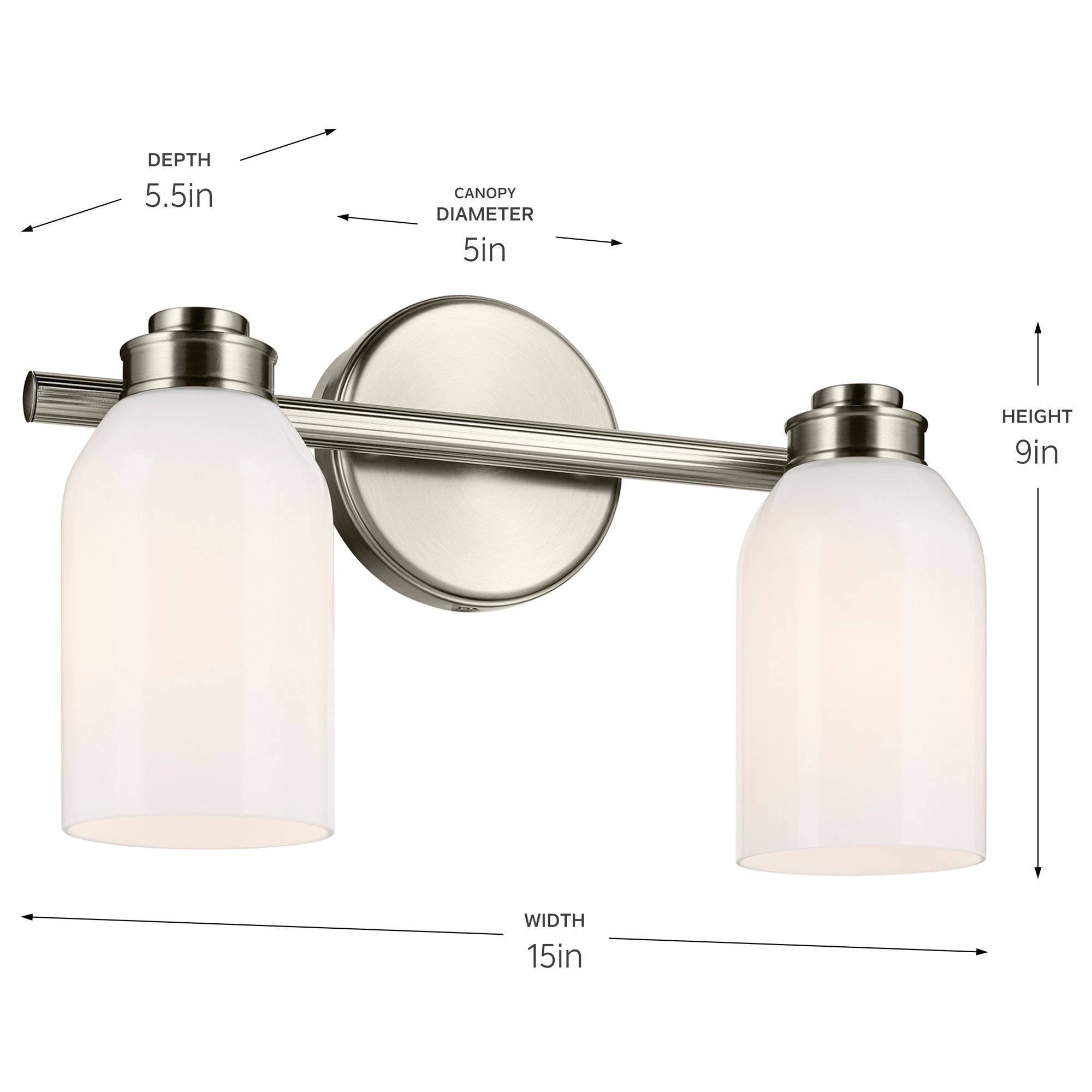 Image 7 Kichler Shae Brushed Nickel Bath 2Lt with Opal Glass more views