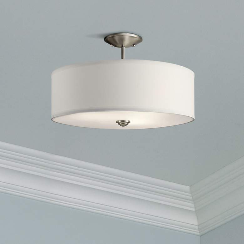 Image 1 Kichler Shailene 18 inch Wide Brushed Nickel White Drum Ceiling Light