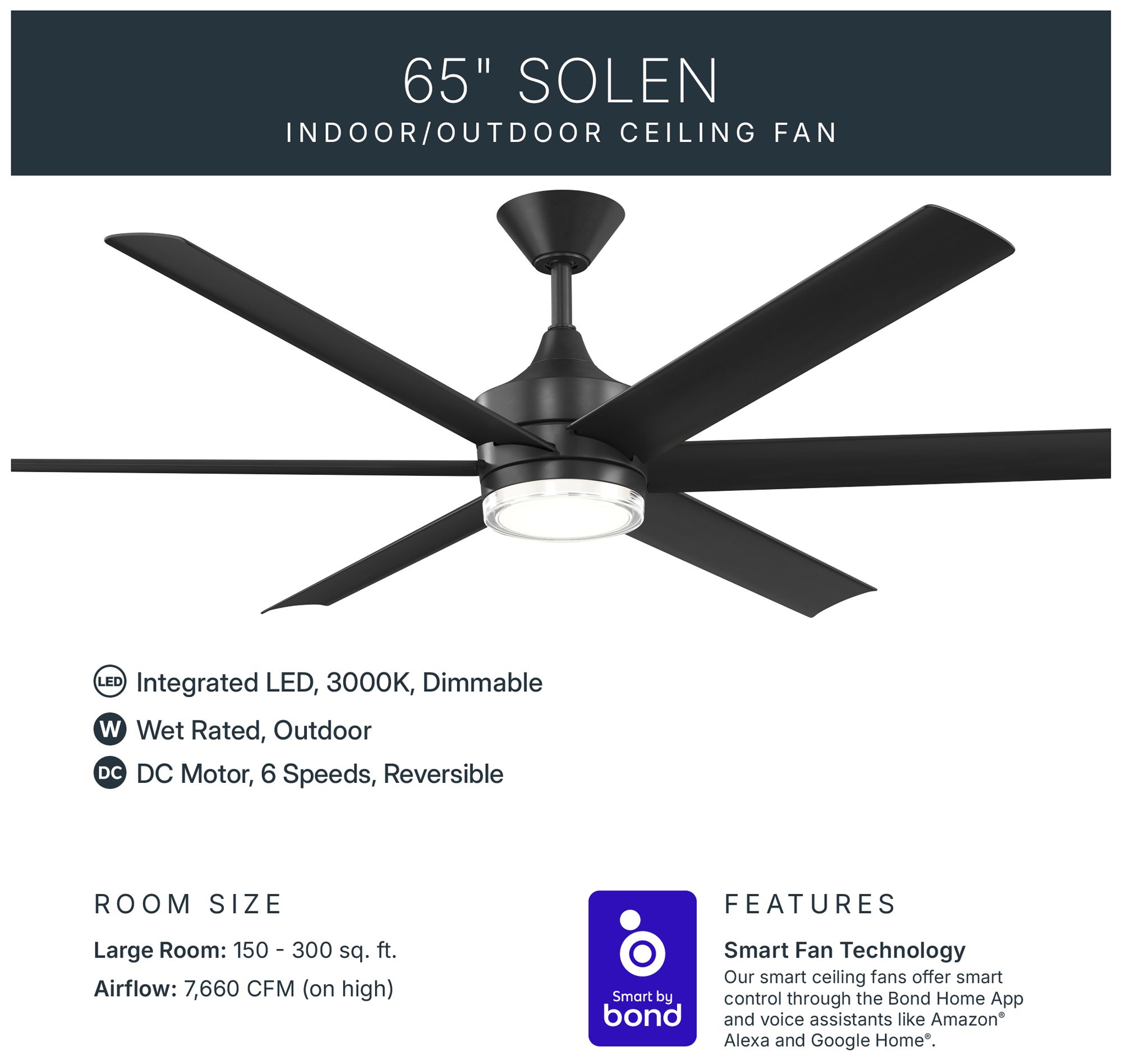 Image 4 Kichler Solen 6 Blade 65" Ceiling Fan Matte Black Matte Black Blades more views