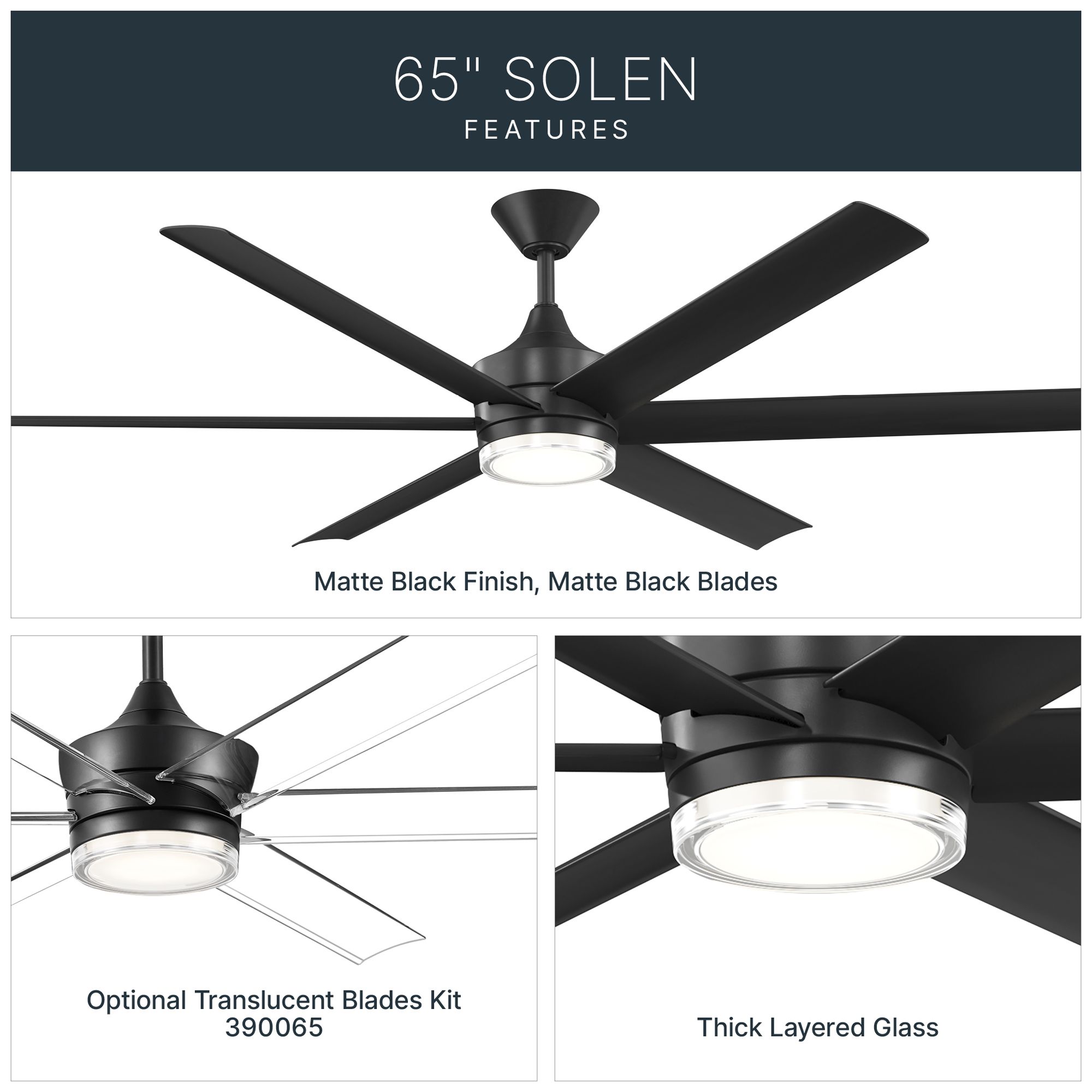 Image 5 Kichler Solen 6 Blade 65" Ceiling Fan Matte Black Matte Black Blades more views
