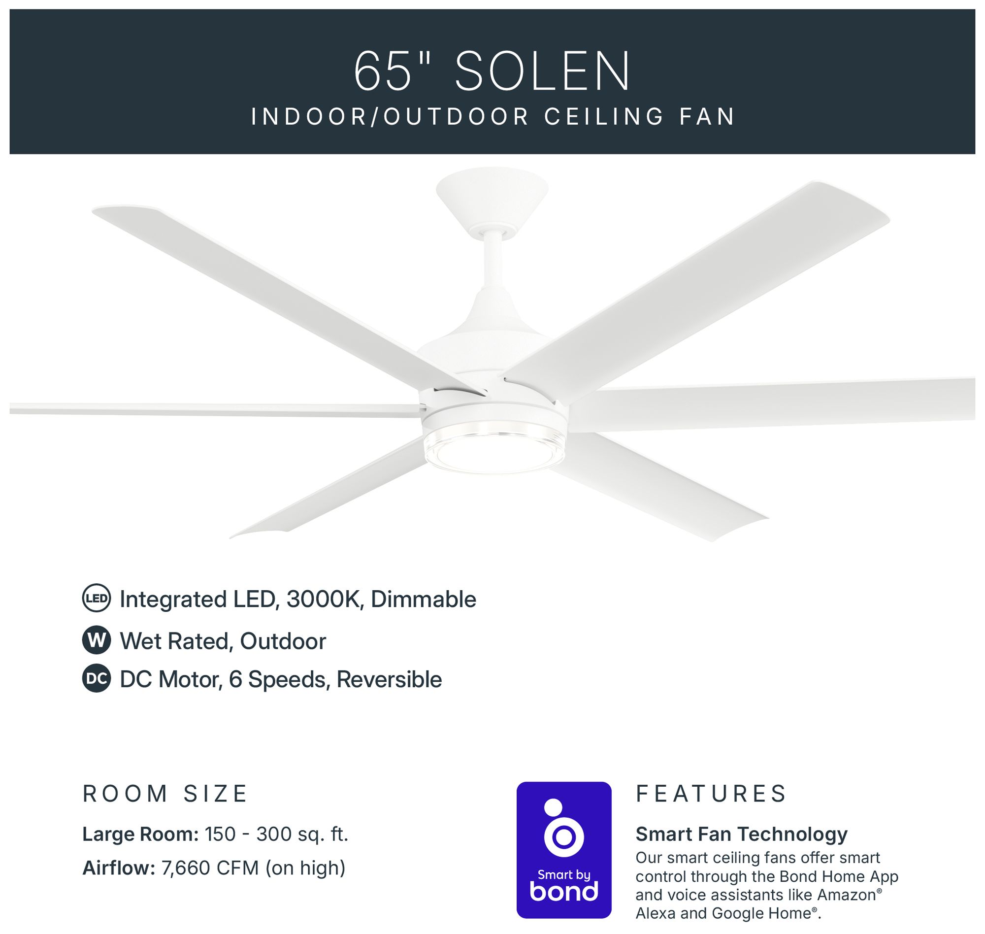 Image 4 Kichler Solen 6 Blade 65" Ceiling Fan Matte White Matte White Blades more views