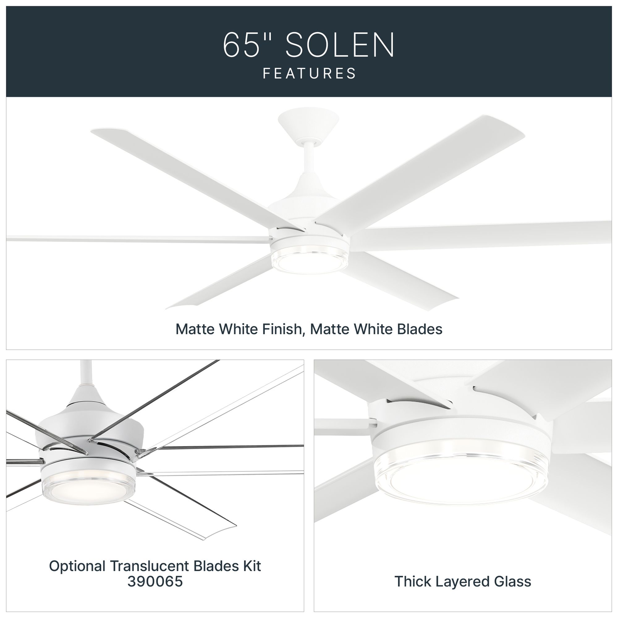 Image 5 Kichler Solen 6 Blade 65" Ceiling Fan Matte White Matte White Blades more views