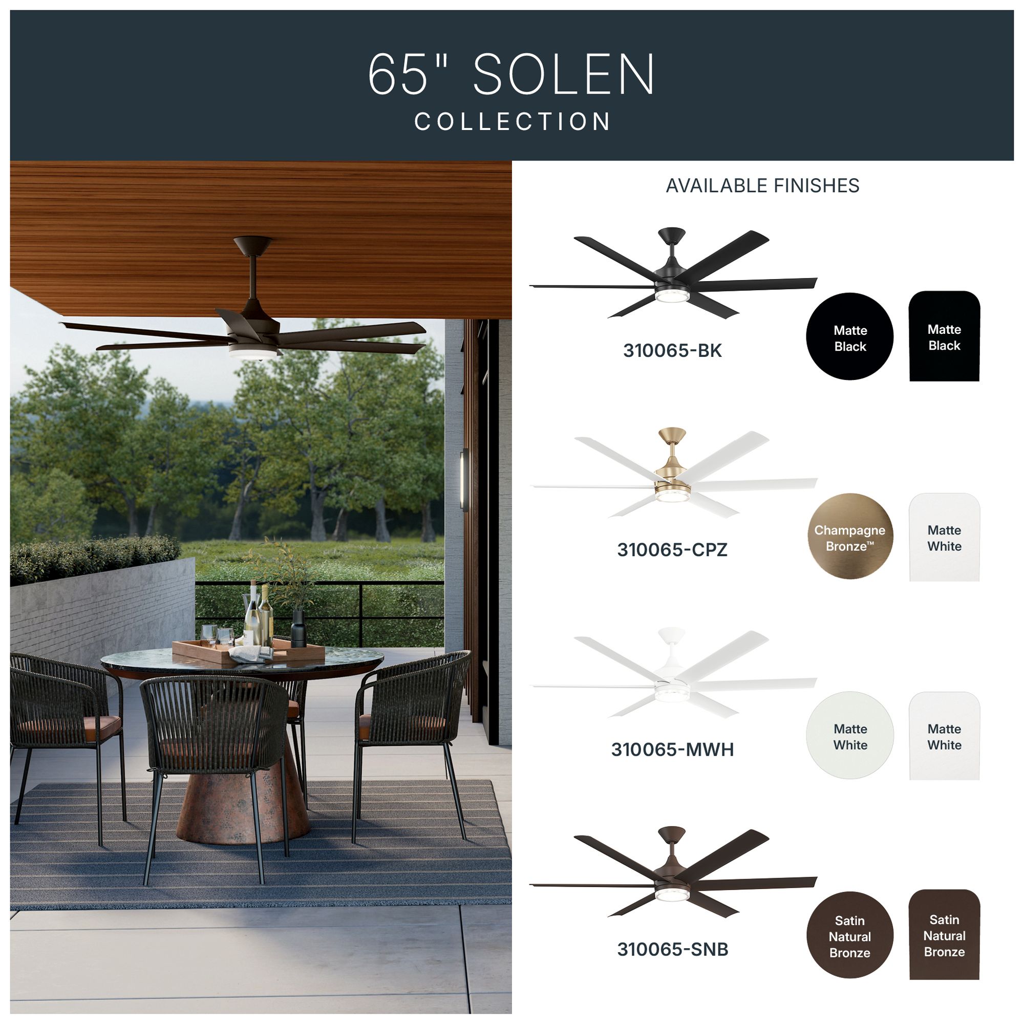 Kichler Solen 6 Blade 65" Ceiling Fan Matte White Matte White Blades