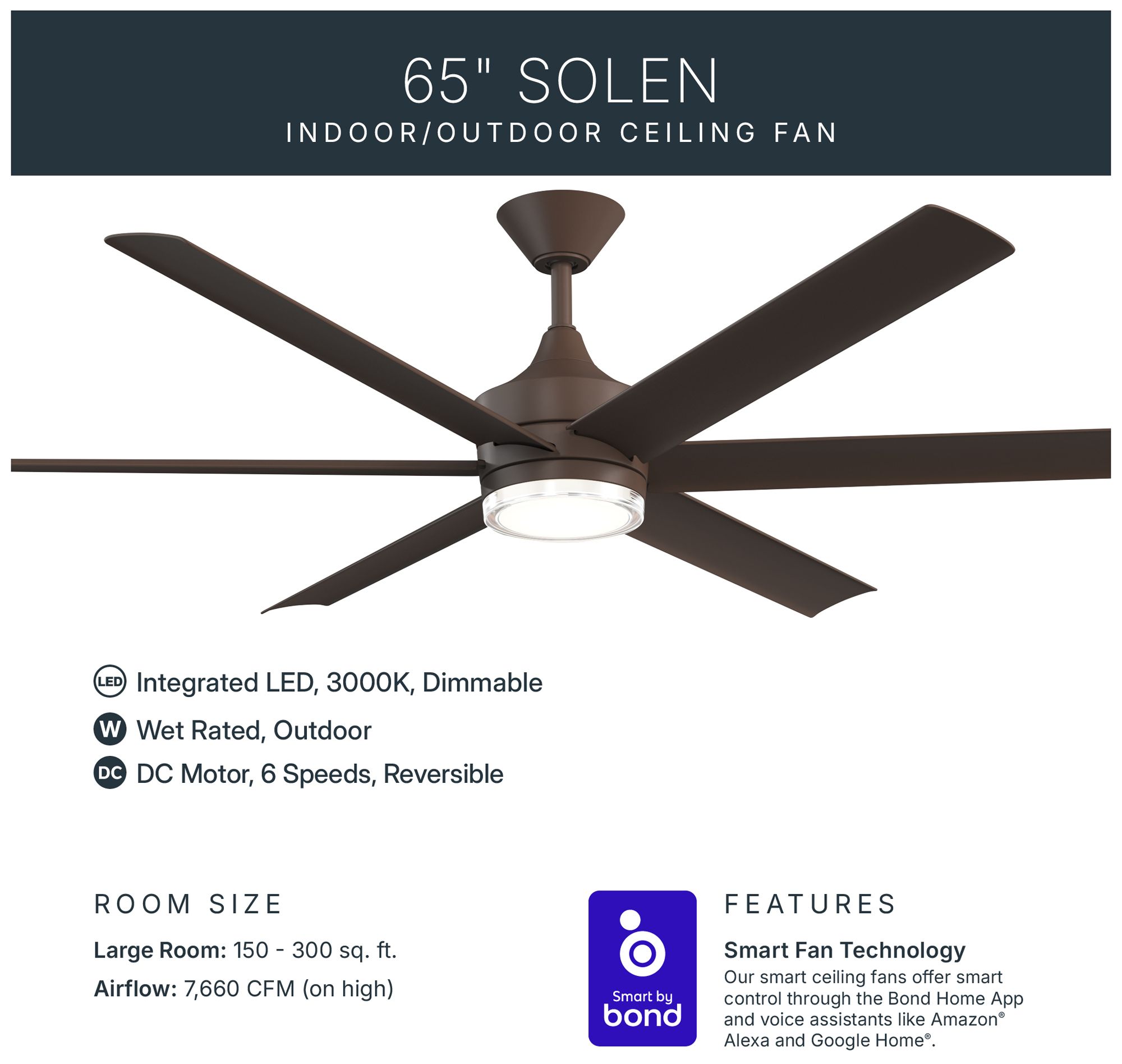 Image 4 Kichler Solen 6 Blade 65" Ceiling Fan Satin Natural Bronze SNB Blades more views