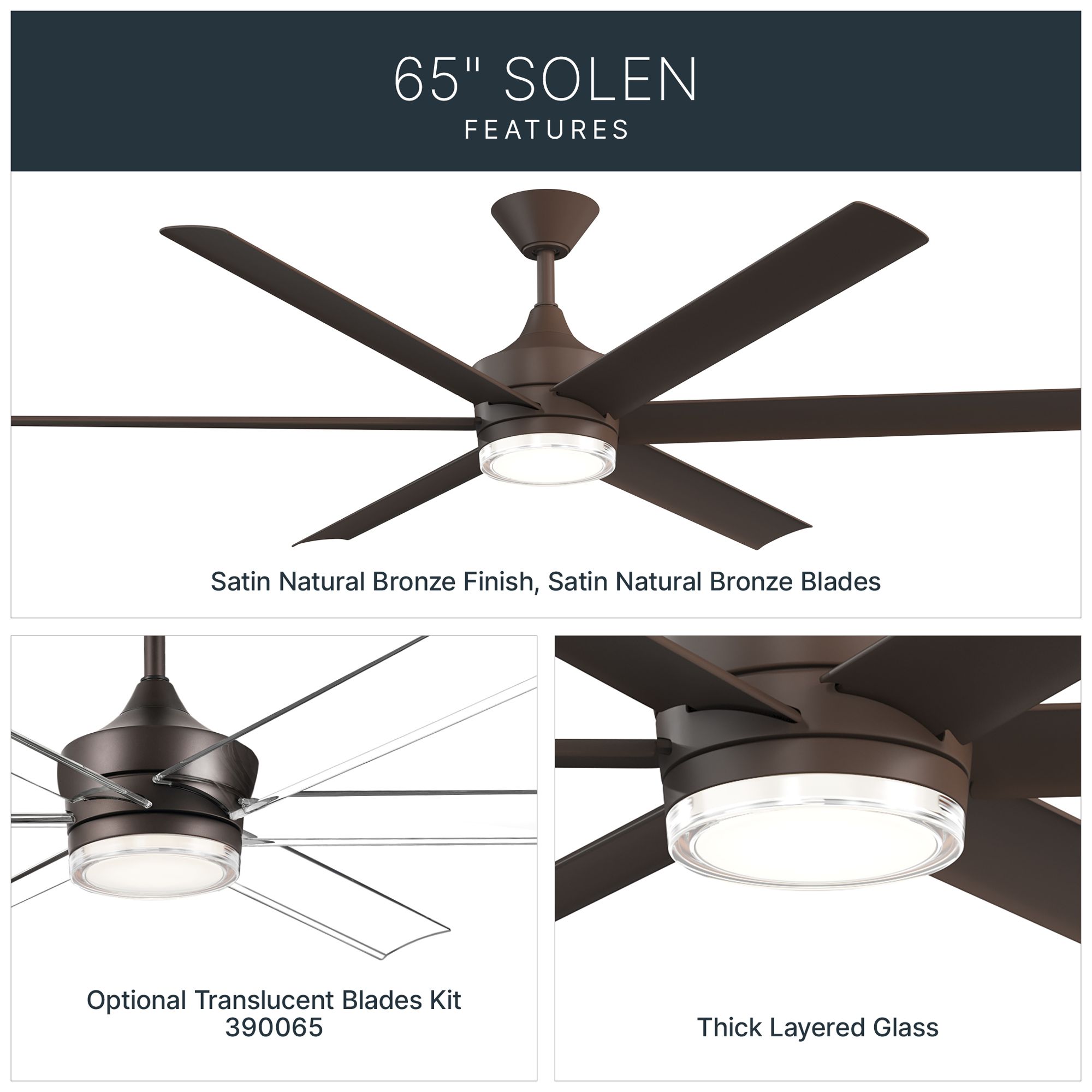 Image 5 Kichler Solen 6 Blade 65" Ceiling Fan Satin Natural Bronze SNB Blades more views