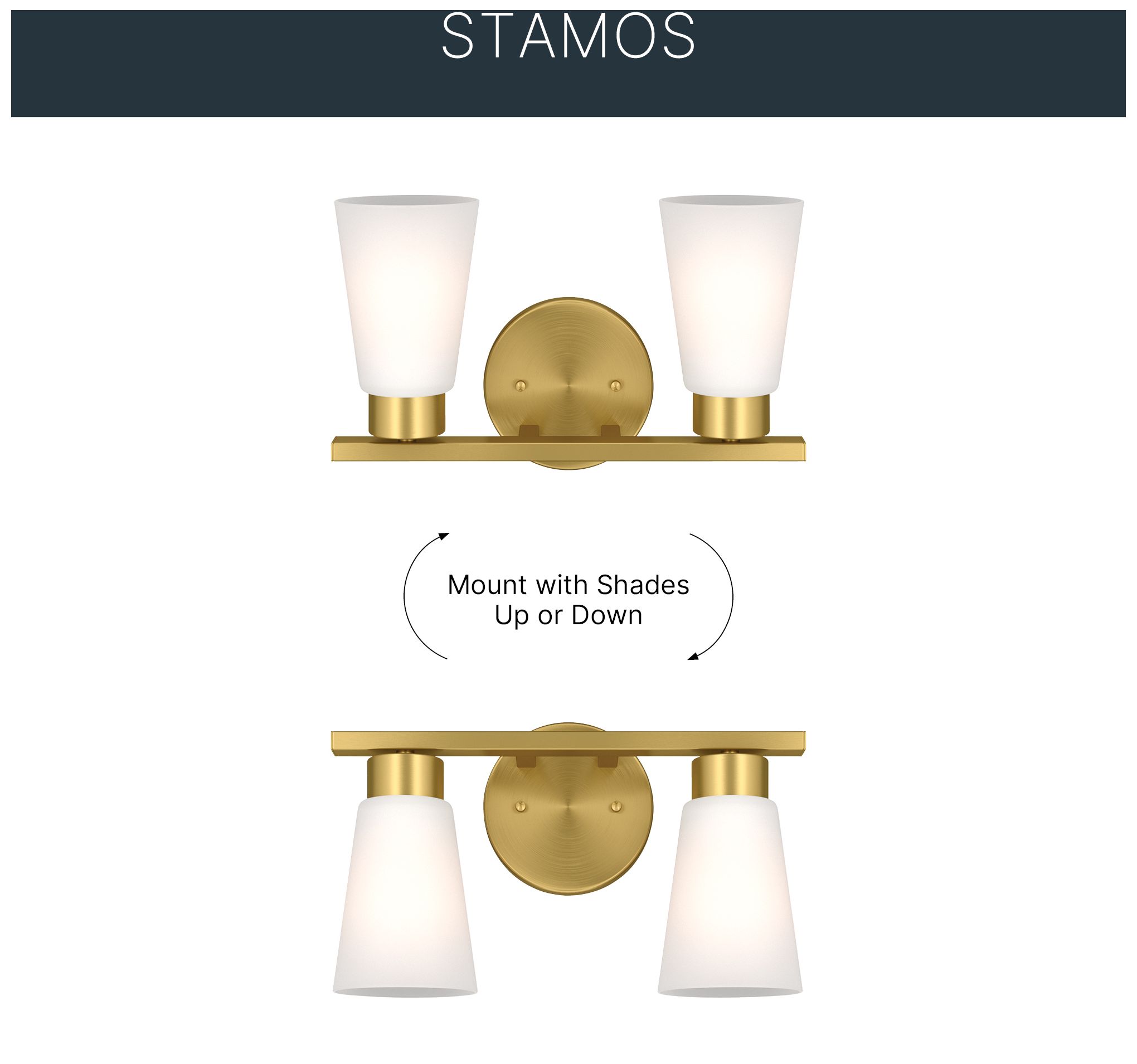 Image 5 Kichler Stamos 13.25" 2-Light Brushed Gold Vanity Light Satin Etched Glass more views