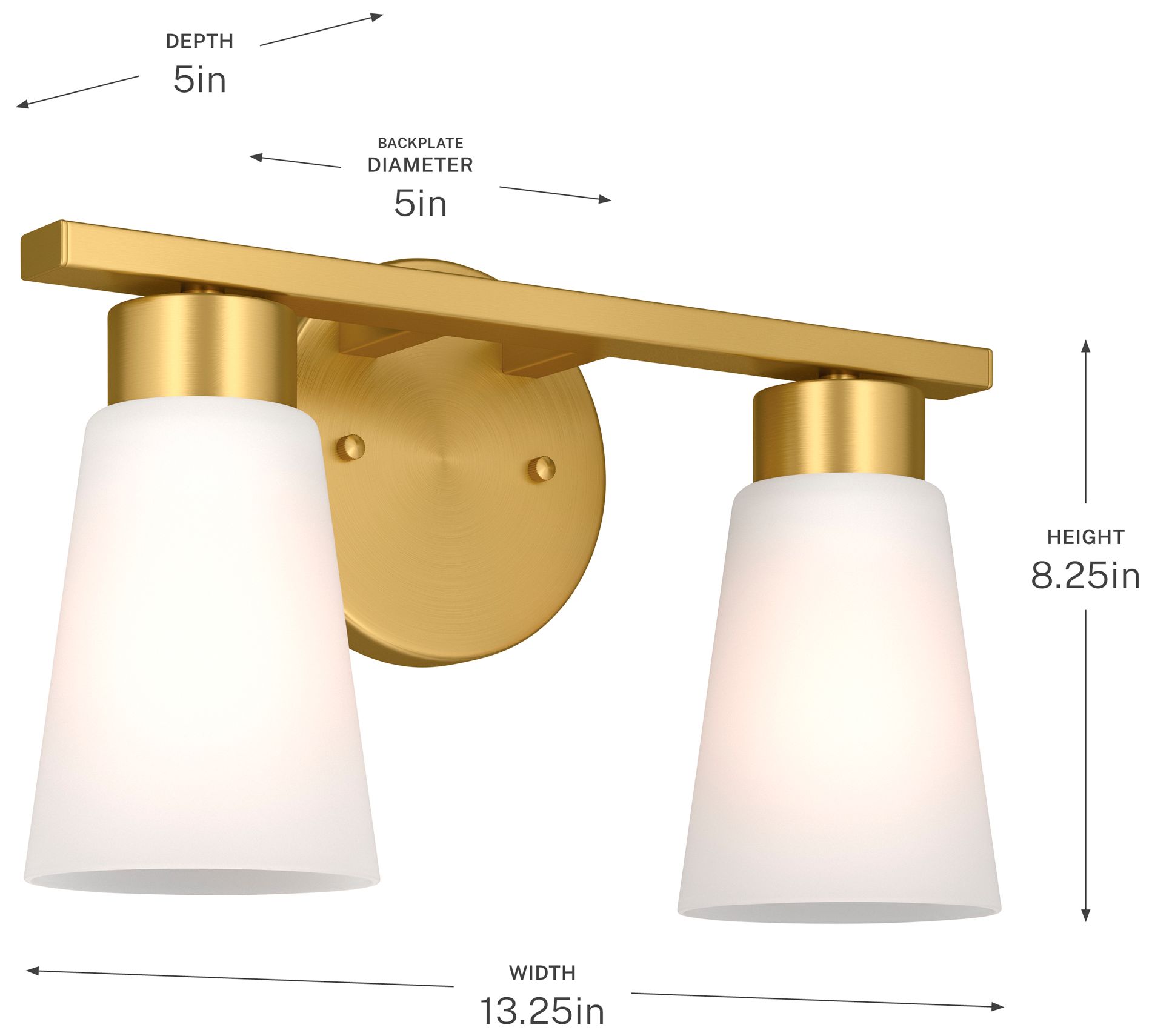 Kichler Stamos 13.25" 2-Light Brushed Gold Vanity Light Satin Etched Glass