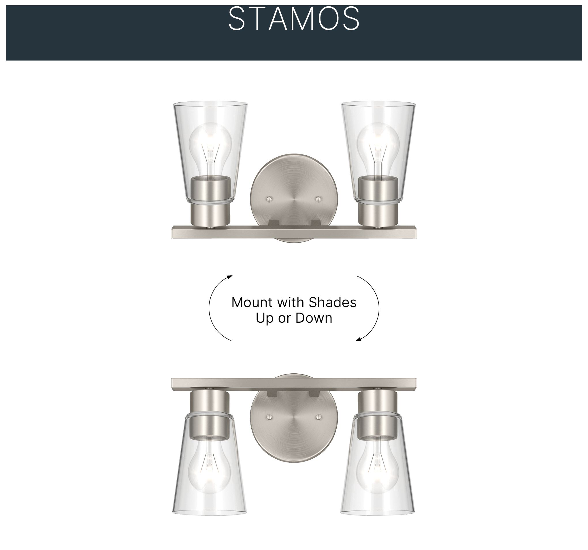 Image 5 Kichler Stamos 13.25" 2-Light Brushed Nickle Vanity Light with Clear Glass more views