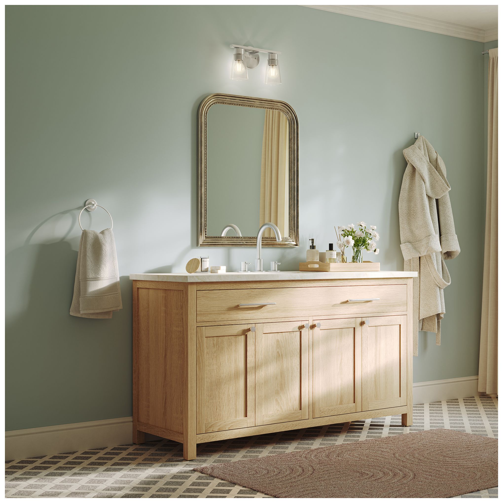 Kichler Stamos 13.25" 2-Light Brushed Nickle Vanity Light with Clear Glass