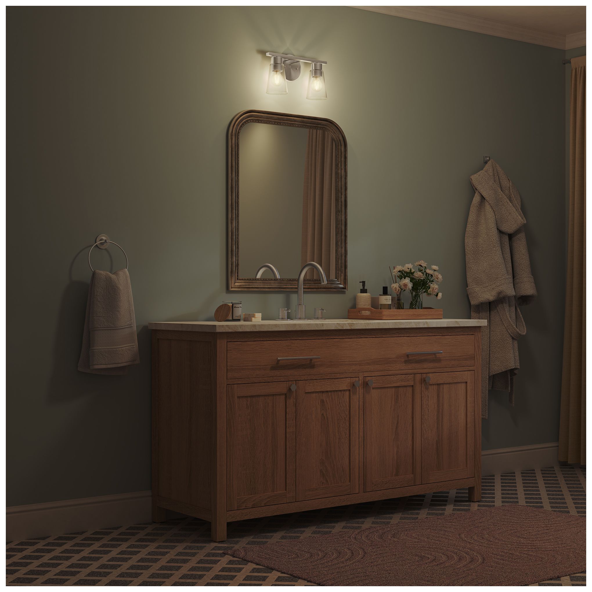 Kichler Stamos 13.25" 2-Light Brushed Nickle Vanity Light with Clear Glass