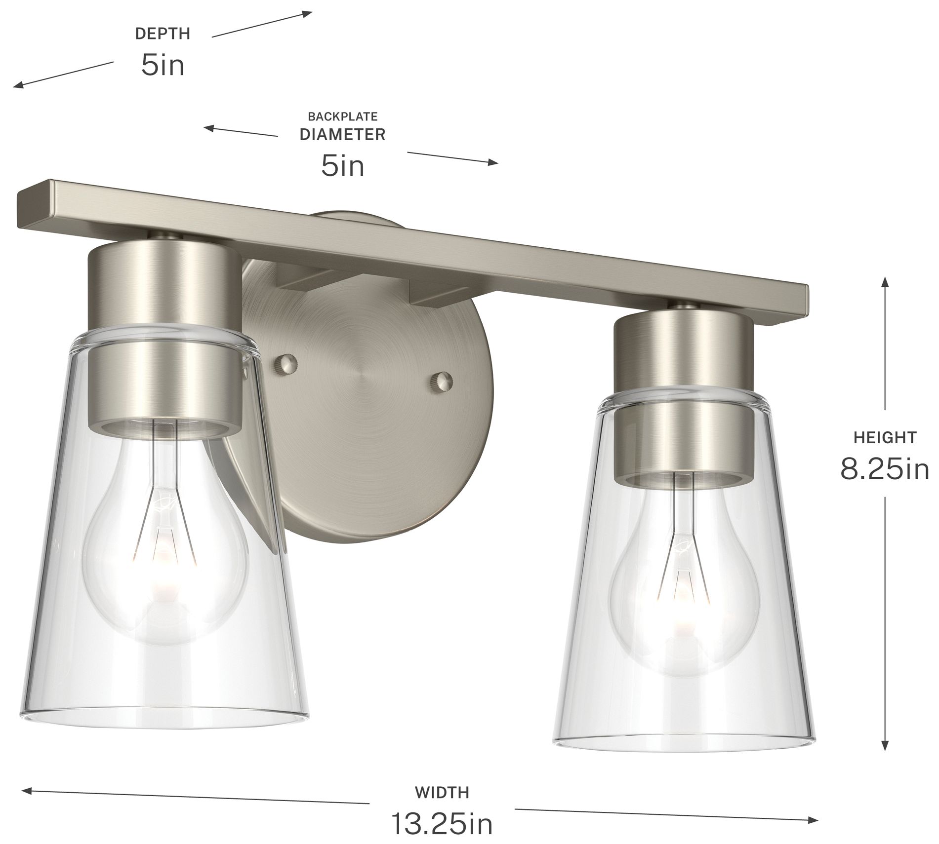Kichler Stamos 13.25" 2-Light Brushed Nickle Vanity Light with Clear Glass