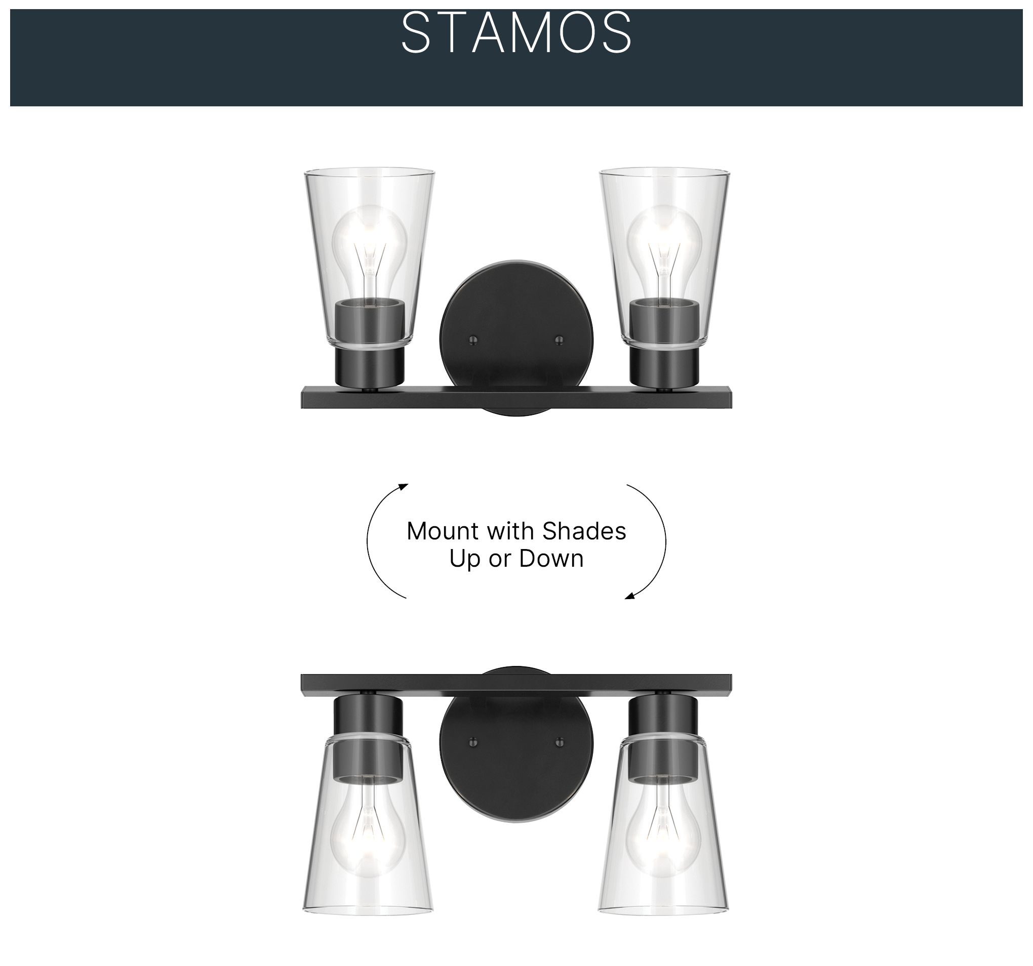 Image 5 Kichler Stamos 13.25" 2-Light Vanity Light with Clear Glass in Black more views