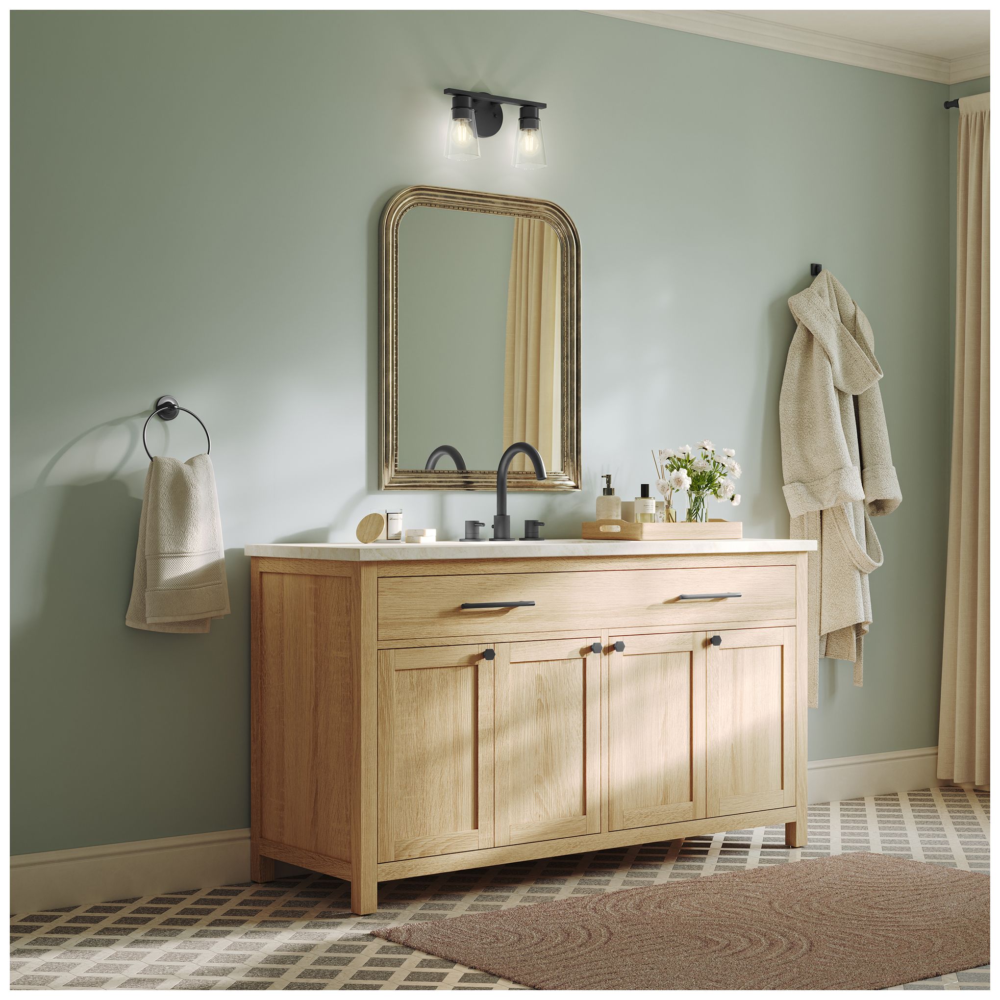 Kichler Stamos 13.25" 2-Light Vanity Light with Clear Glass in Black