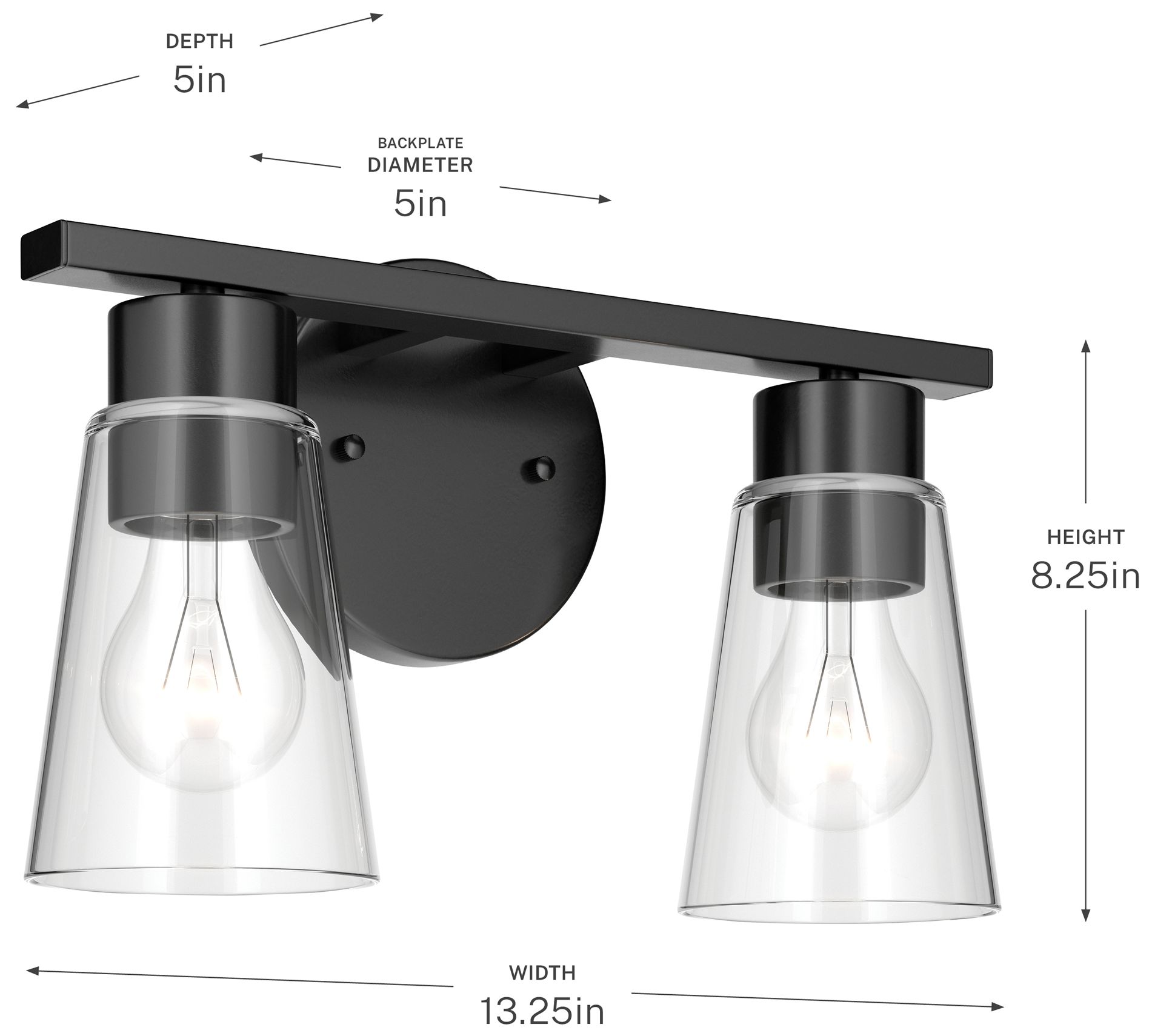 Kichler Stamos 13.25" 2-Light Vanity Light with Clear Glass in Black