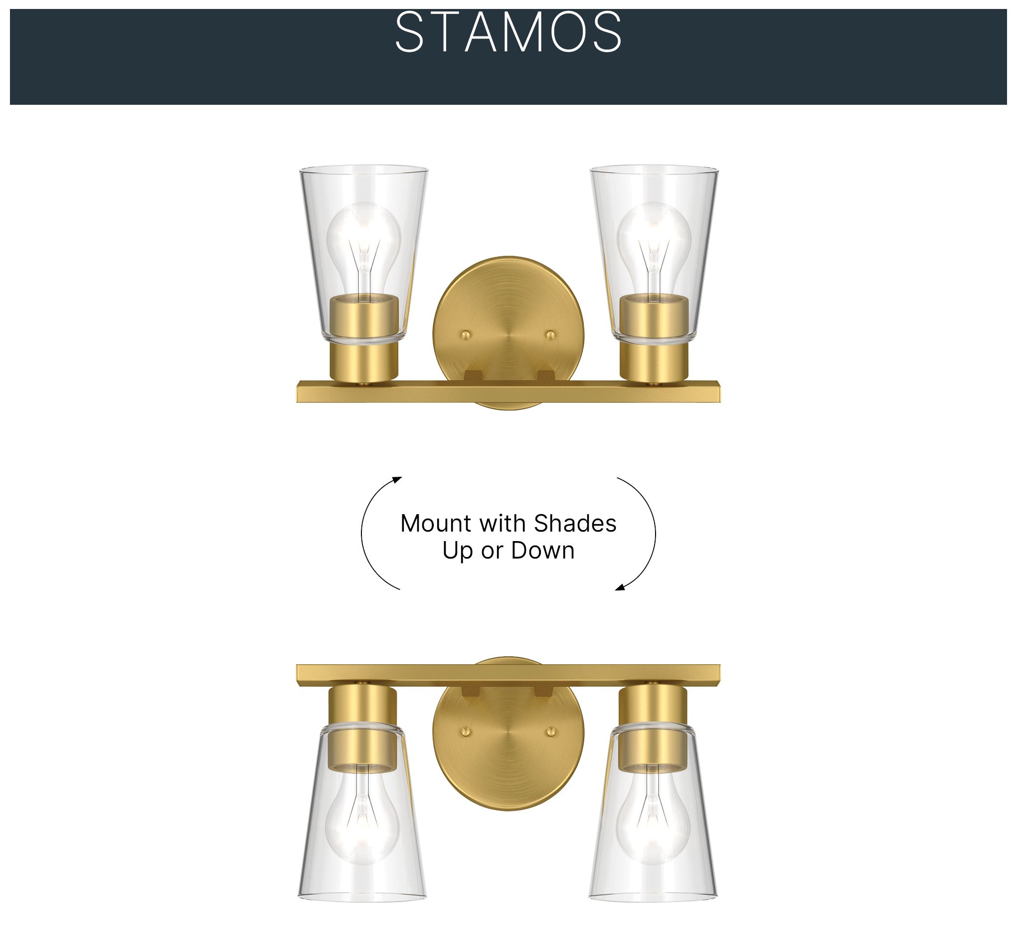 Image 5 Kichler Stamos 13.25" 2-Light Vanity Light with Clear Glass in Brushed Gold more views