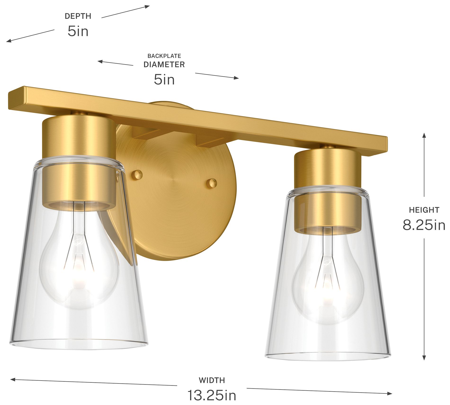 Kichler Stamos 13.25" 2-Light Vanity Light with Clear Glass in Brushed Gold