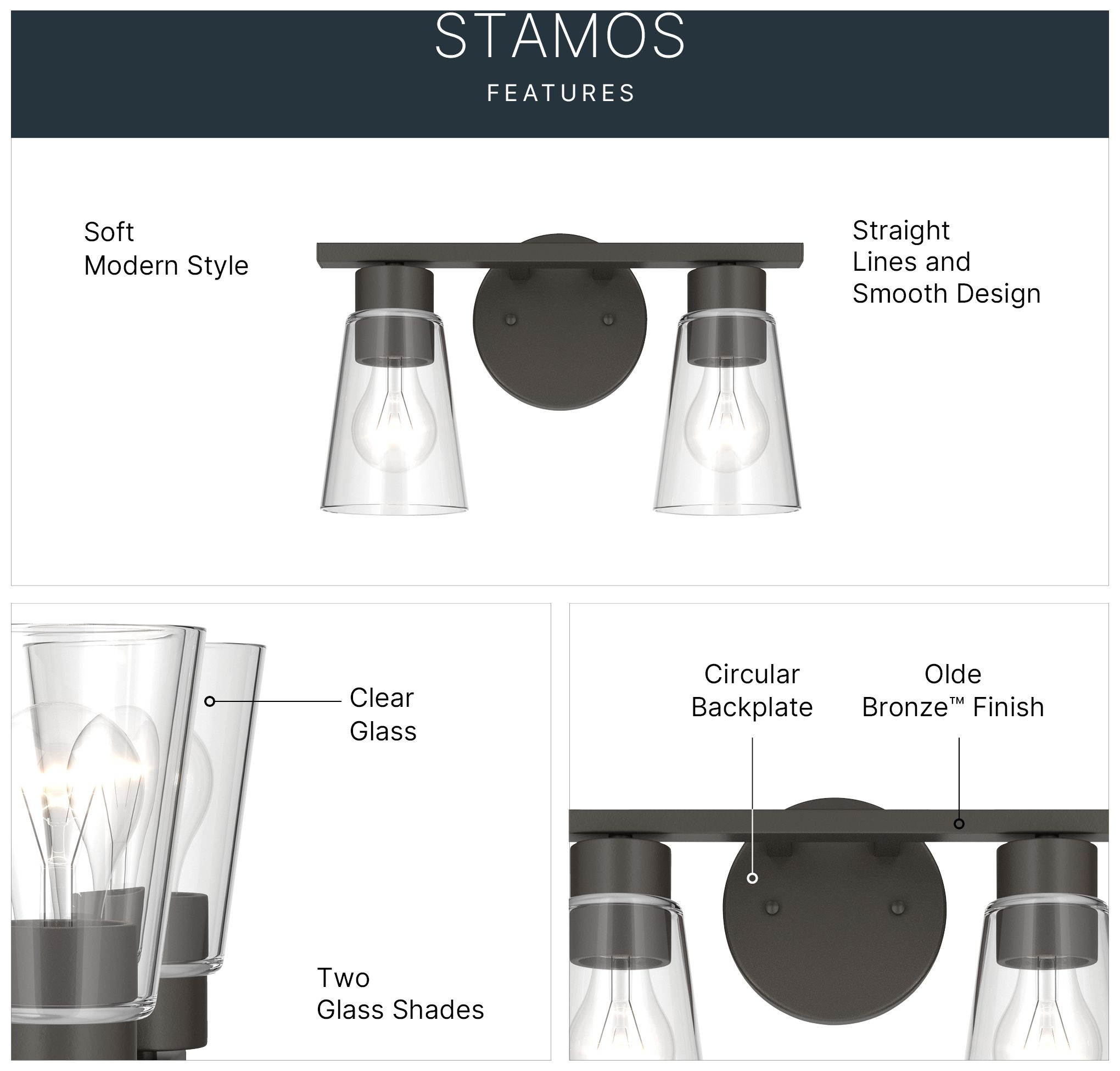 Image 4 Kichler Stamos 13.25" 2-Light Vanity Light with Clear Glass in Olde Bronze more views