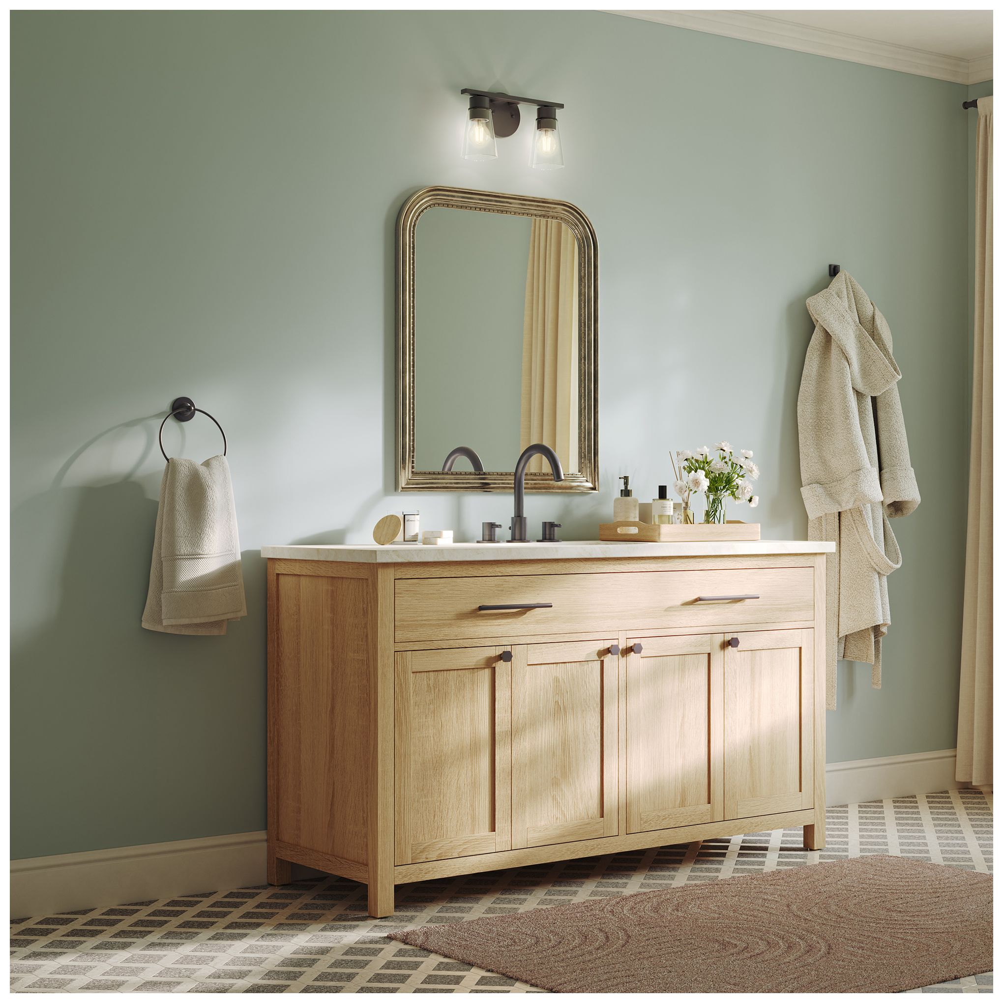 Kichler Stamos 13.25" 2-Light Vanity Light with Clear Glass in Olde Bronze