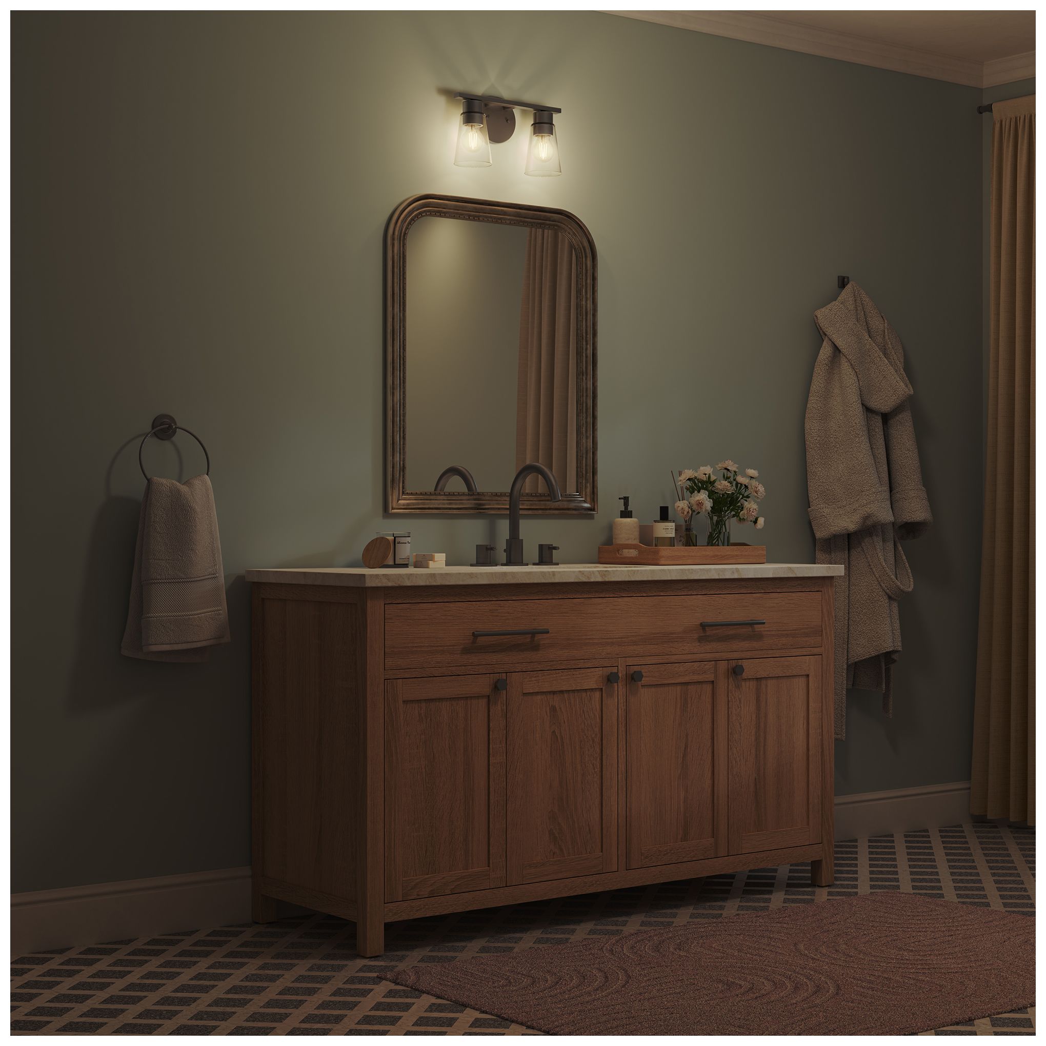 Kichler Stamos 13.25" 2-Light Vanity Light with Clear Glass in Olde Bronze