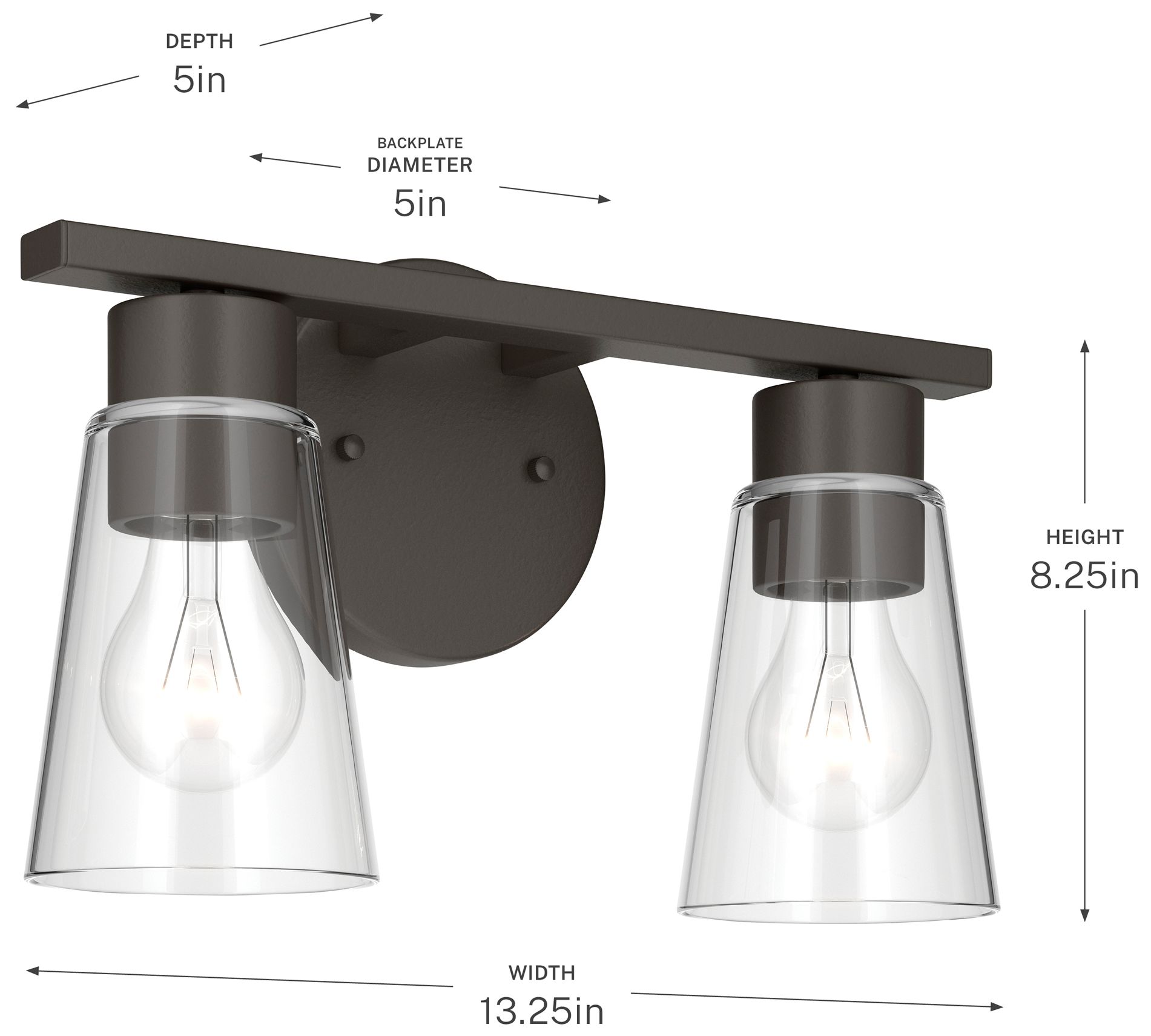 Kichler Stamos 13.25" 2-Light Vanity Light with Clear Glass in Olde Bronze