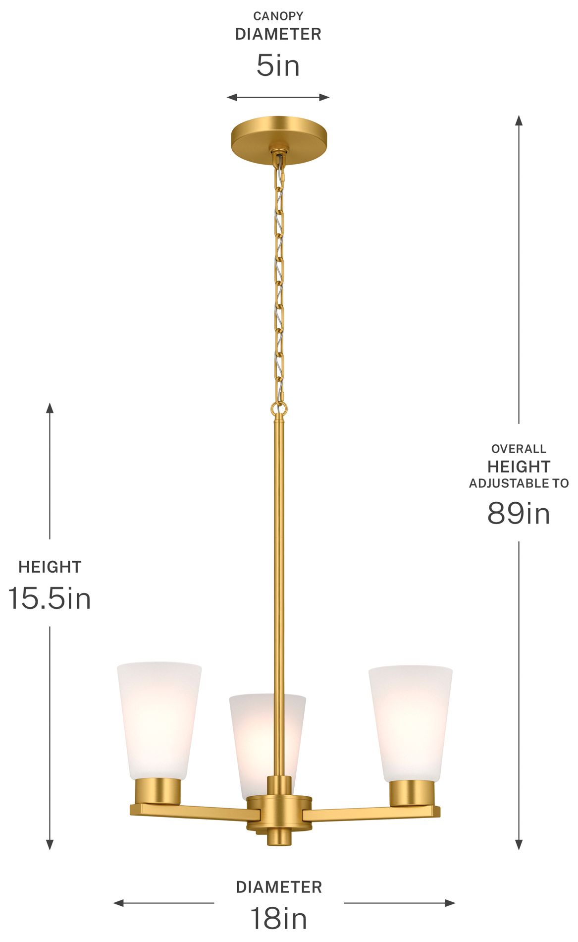 Kichler Stamos 18" 3-Light Brushed Gold Chandelier with Satin Etched Glass