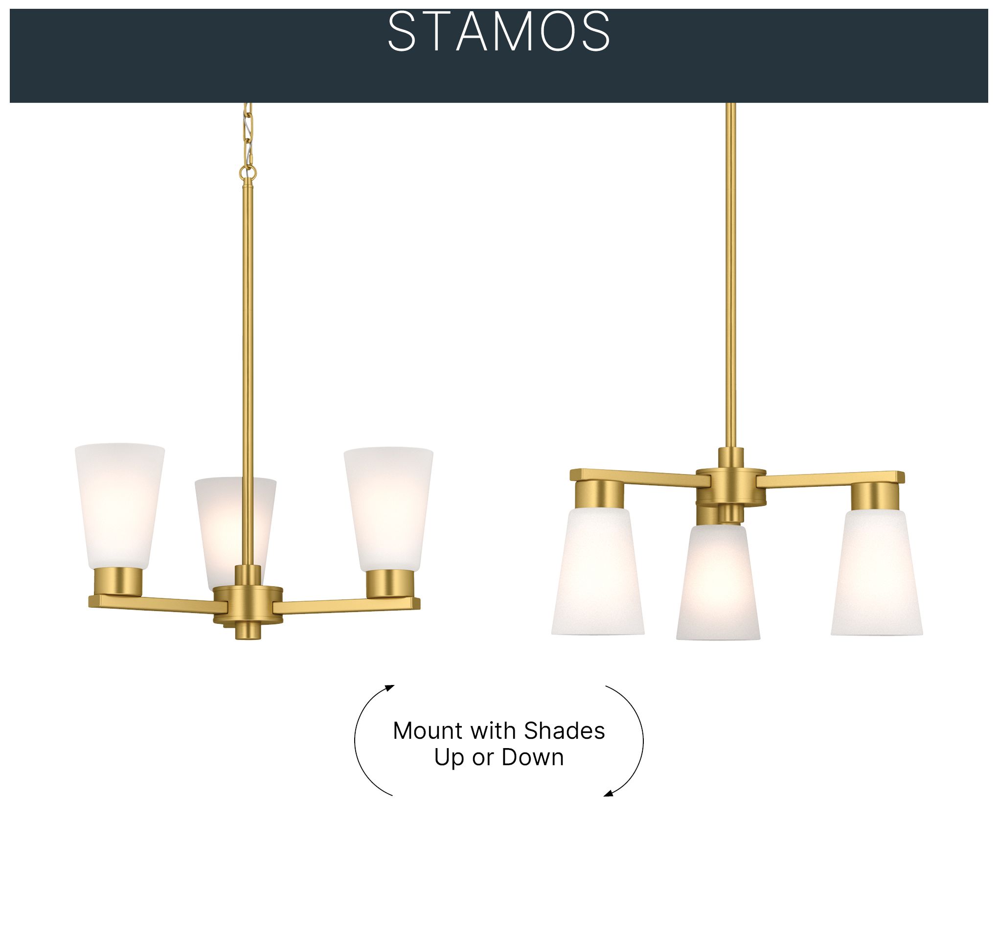 Image 6 Kichler Stamos 18" 3-Light Brushed Gold Chandelier with Satin Etched Glass more views