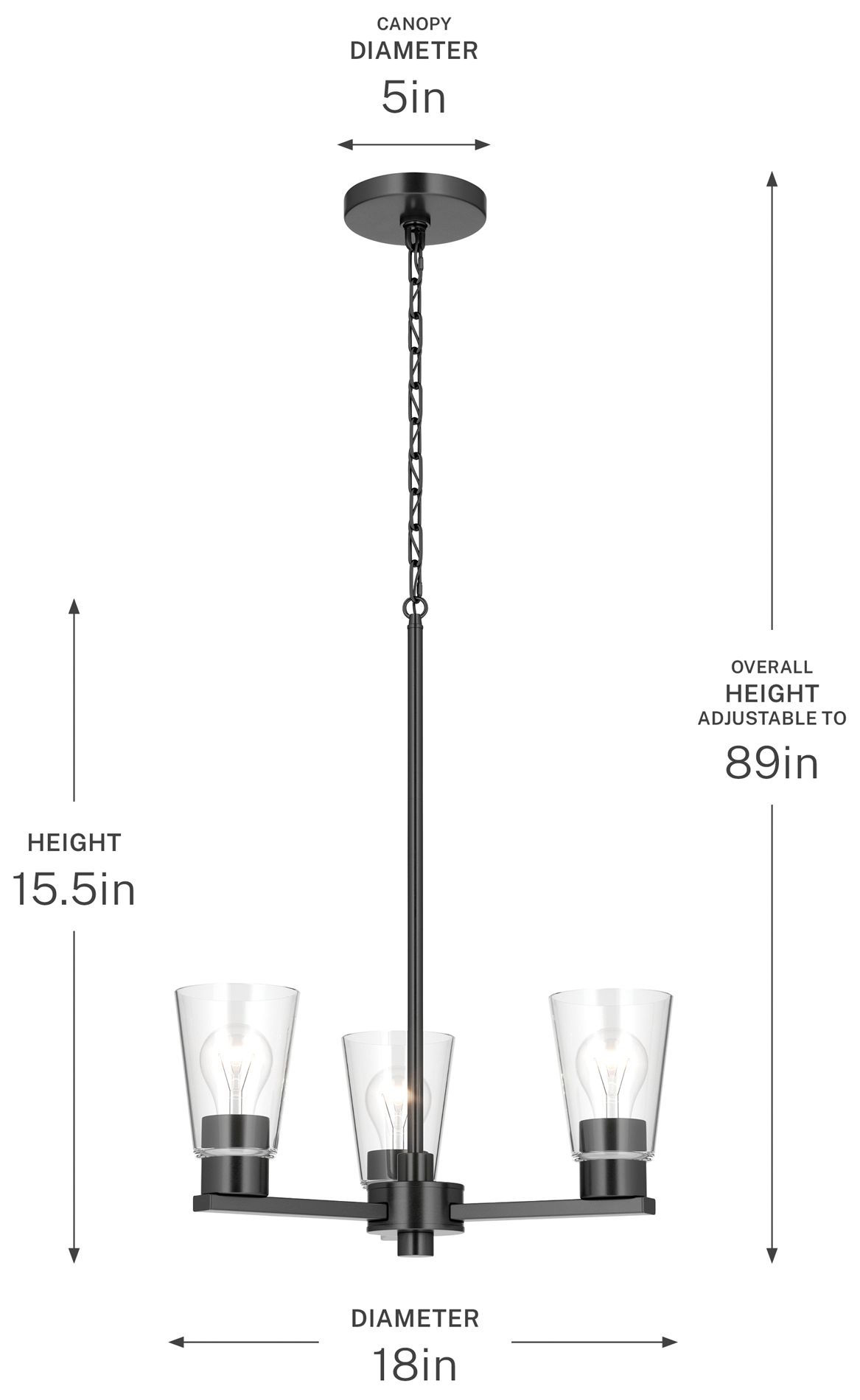Kichler Stamos 18" 3-Light Chandelier with Clear Glass in Black