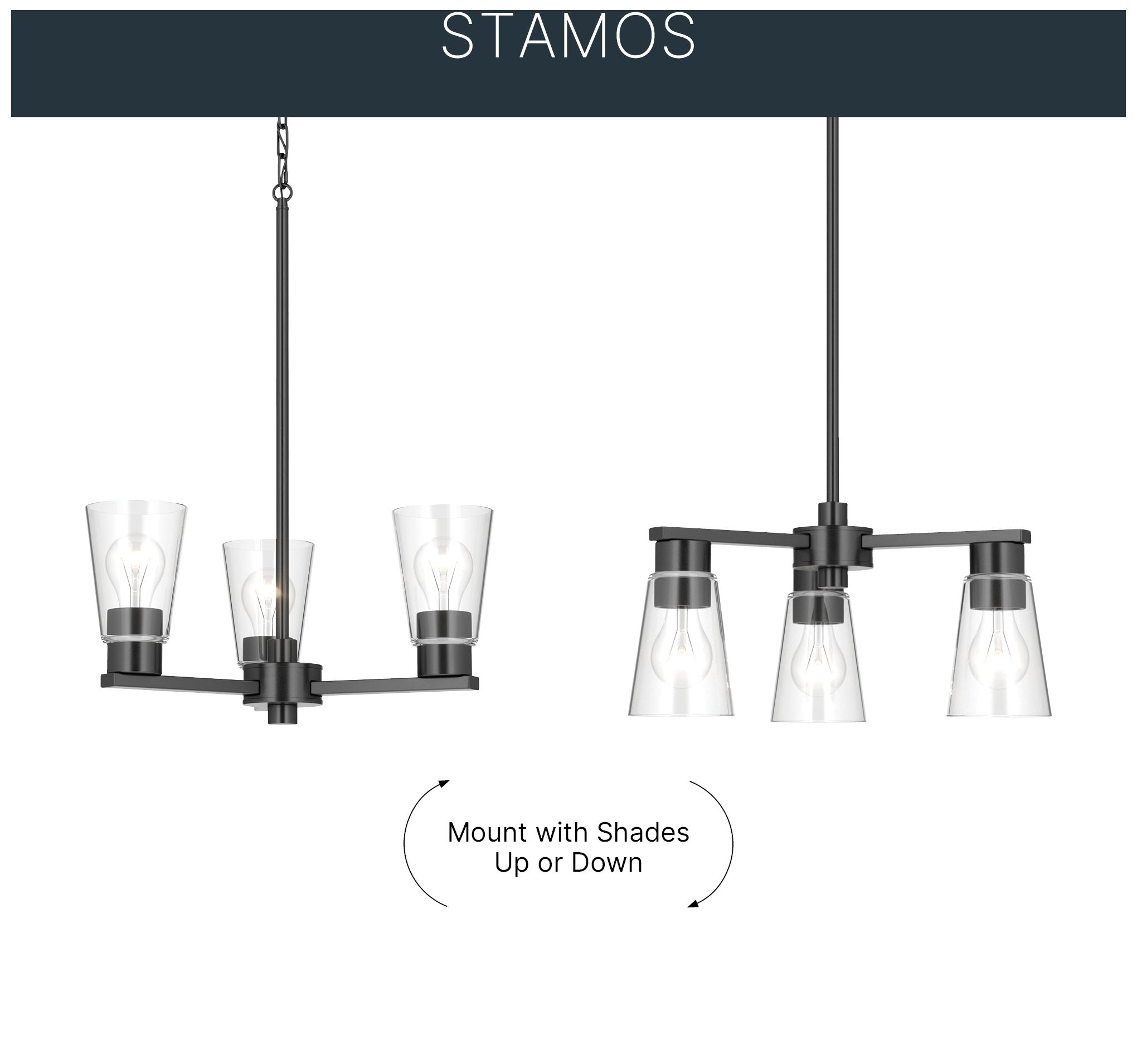Image 6 Kichler Stamos 18" 3-Light Chandelier with Clear Glass in Black more views