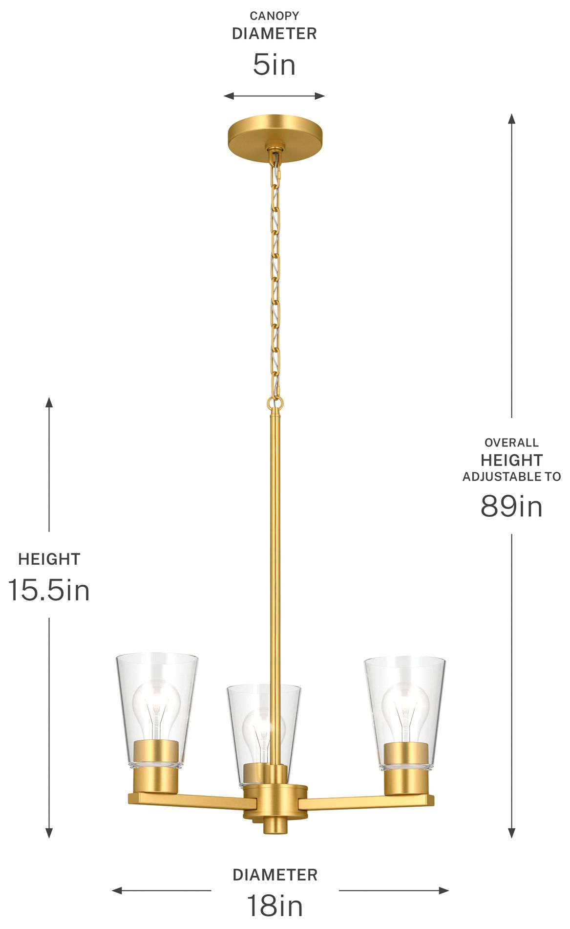 Kichler Stamos 18" 3-Light Chandelier with Clear Glass in Brushed Gold