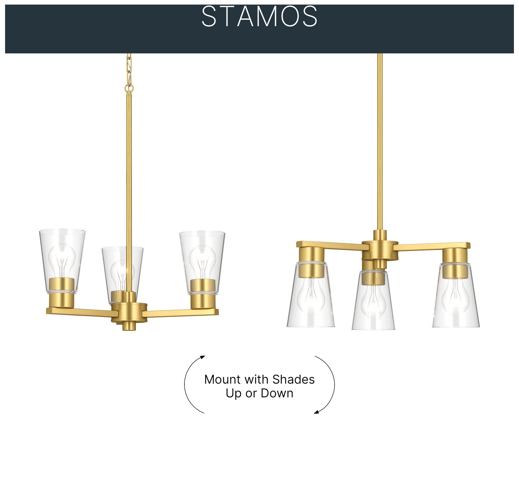 Image 6 Kichler Stamos 18" 3-Light Chandelier with Clear Glass in Brushed Gold more views