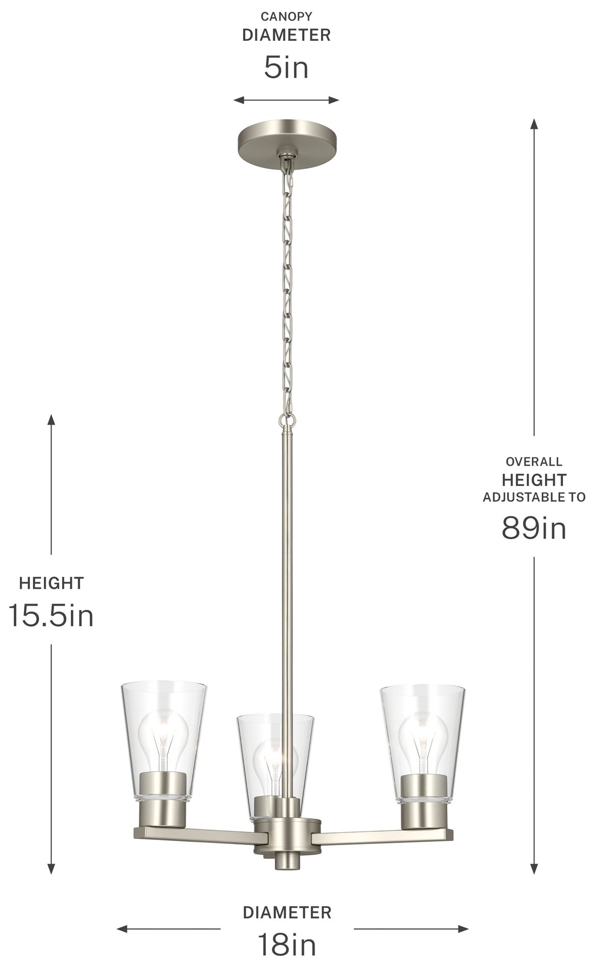 Kichler Stamos 18" 3-Light Chandelier with Clear Glass in Brushed Nickel
