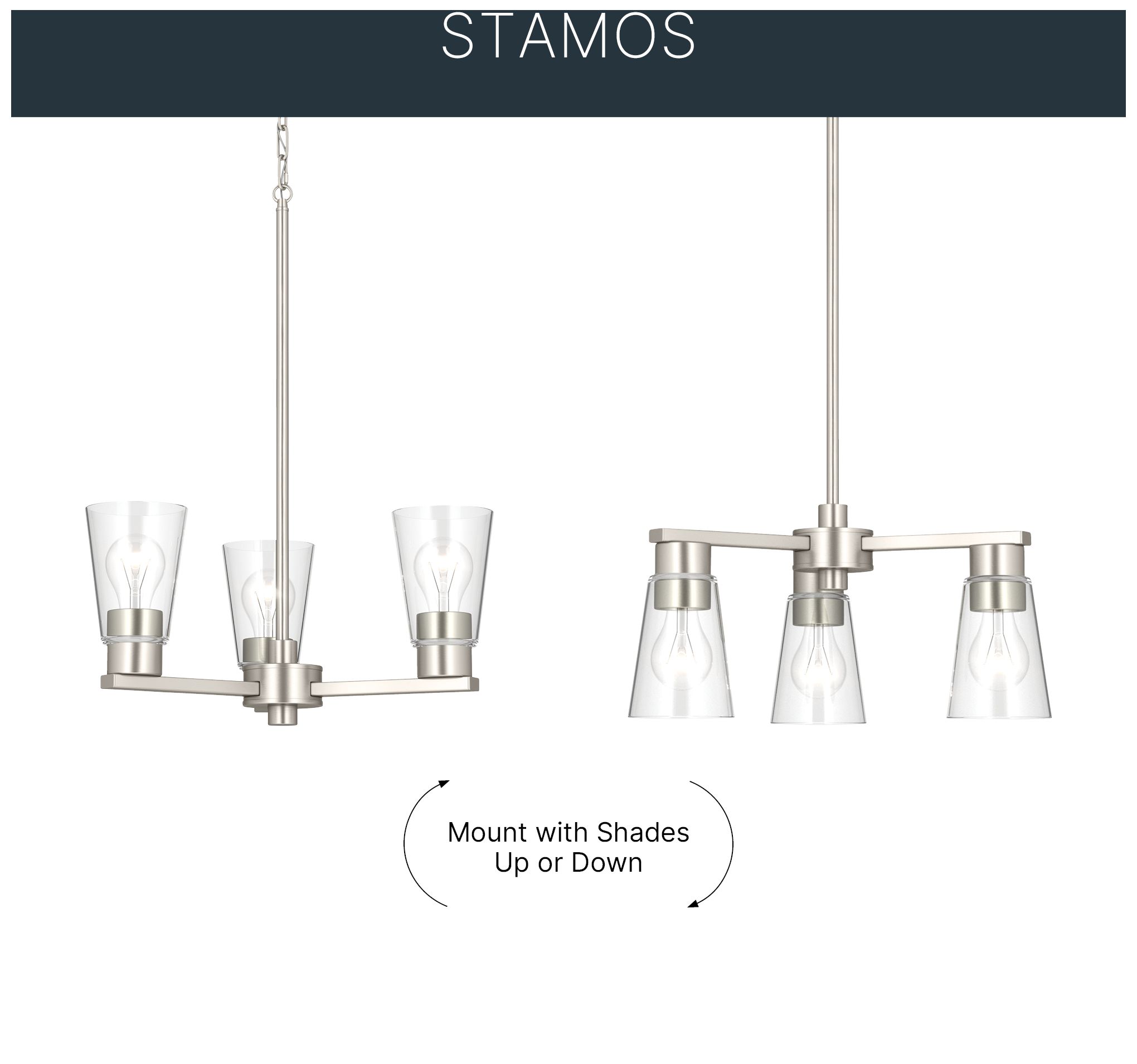 Image 6 Kichler Stamos 18" 3-Light Chandelier with Clear Glass in Brushed Nickel more views