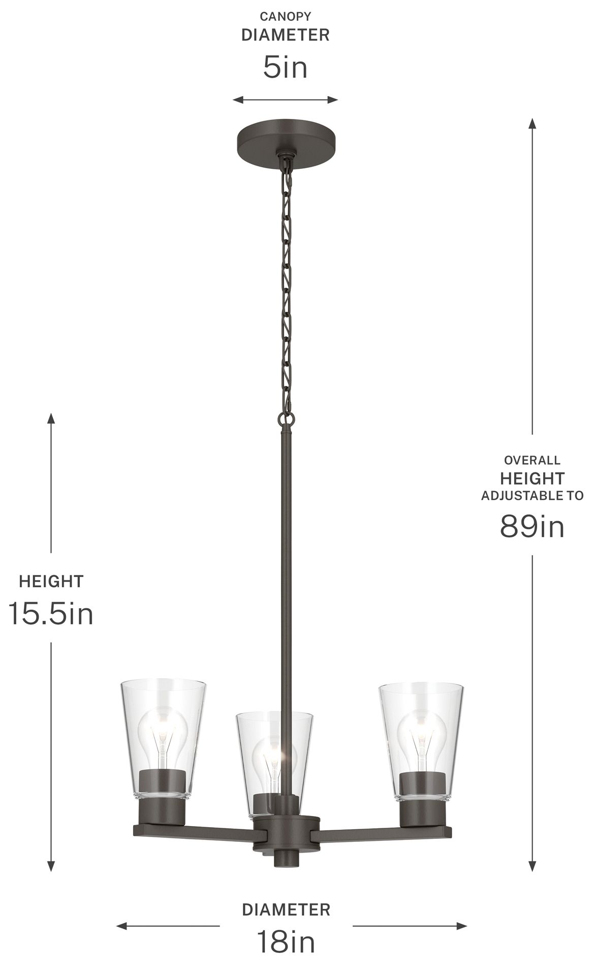 Kichler Stamos 18" 3-Light Chandelier with Clear Glass in Olde Bronze