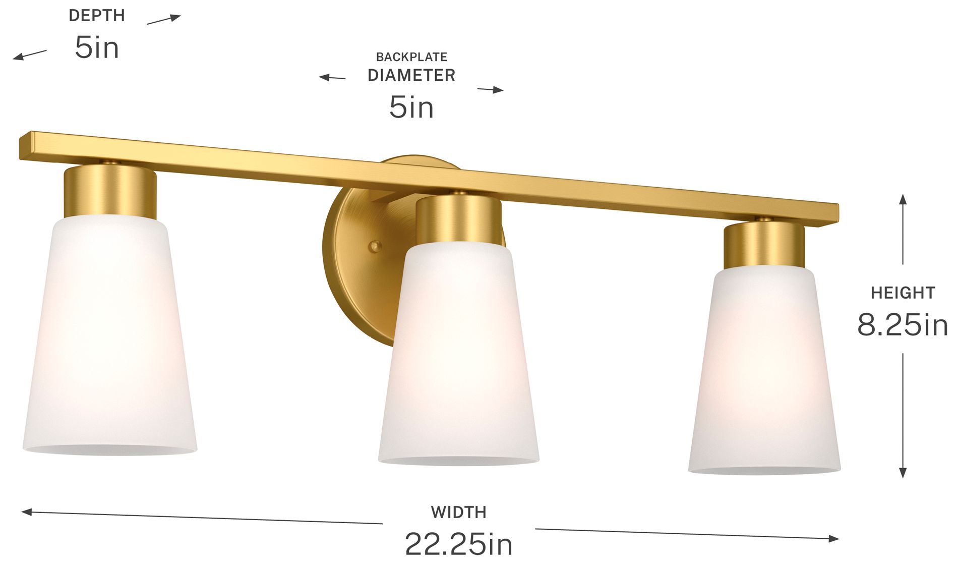Kichler Stamos 22.25" 3-Light Brushed Gold Vanity Light Satin Etched Glass