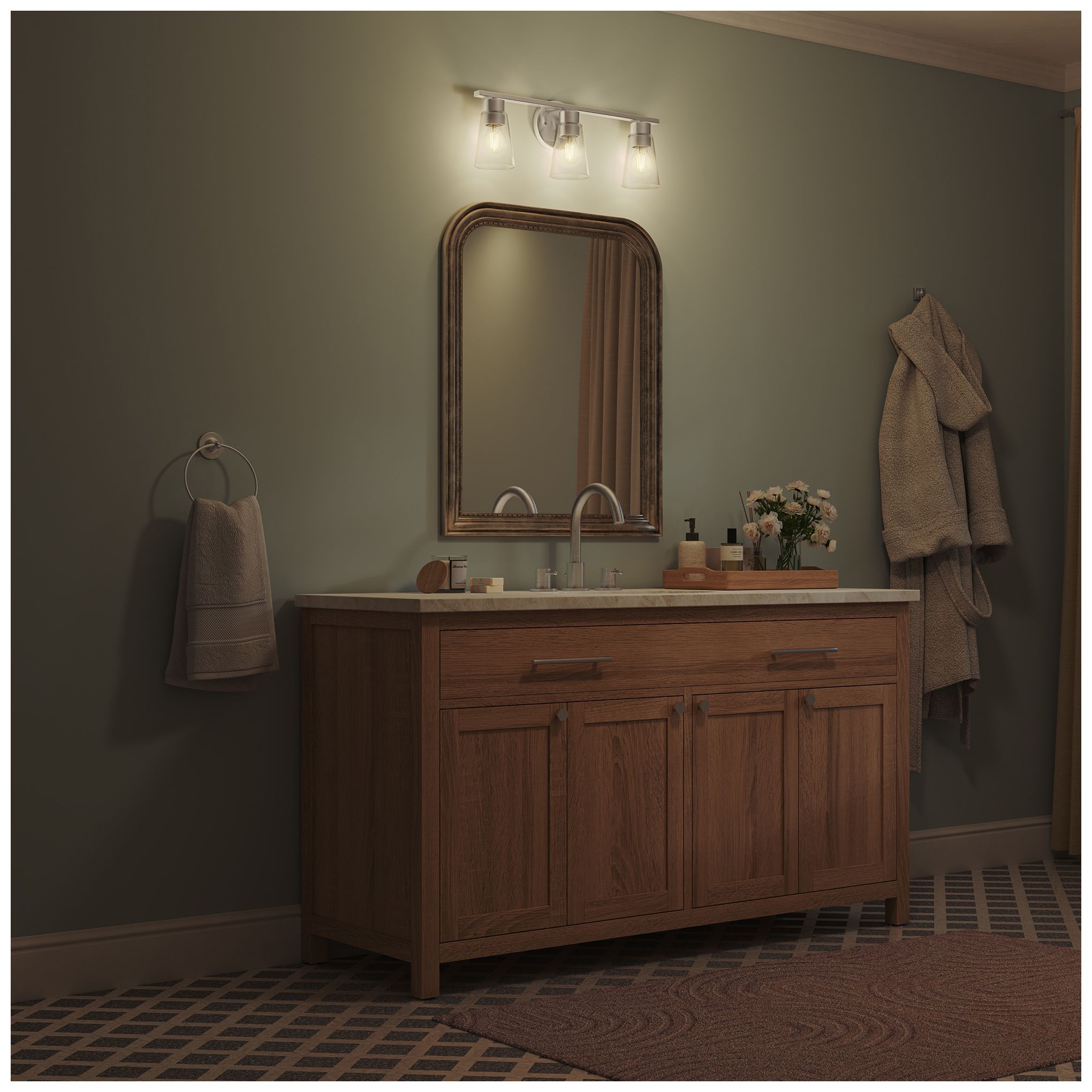 Kichler Stamos 22.25" 3-Light Brushed Nickel Vanity Light with Clear Glass