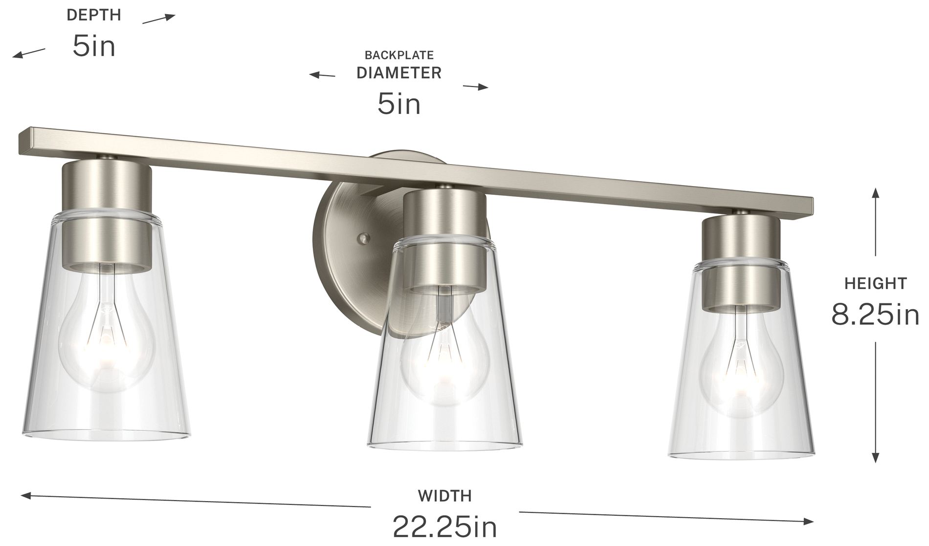 Kichler Stamos 22.25" 3-Light Brushed Nickel Vanity Light with Clear Glass